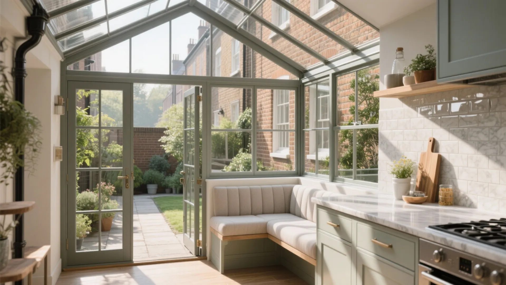 Sunlit Kitchen Conservatory with Slim Steel Windows