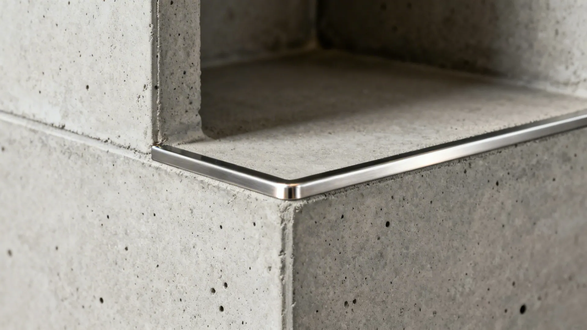 Polished cement niches with steel edging