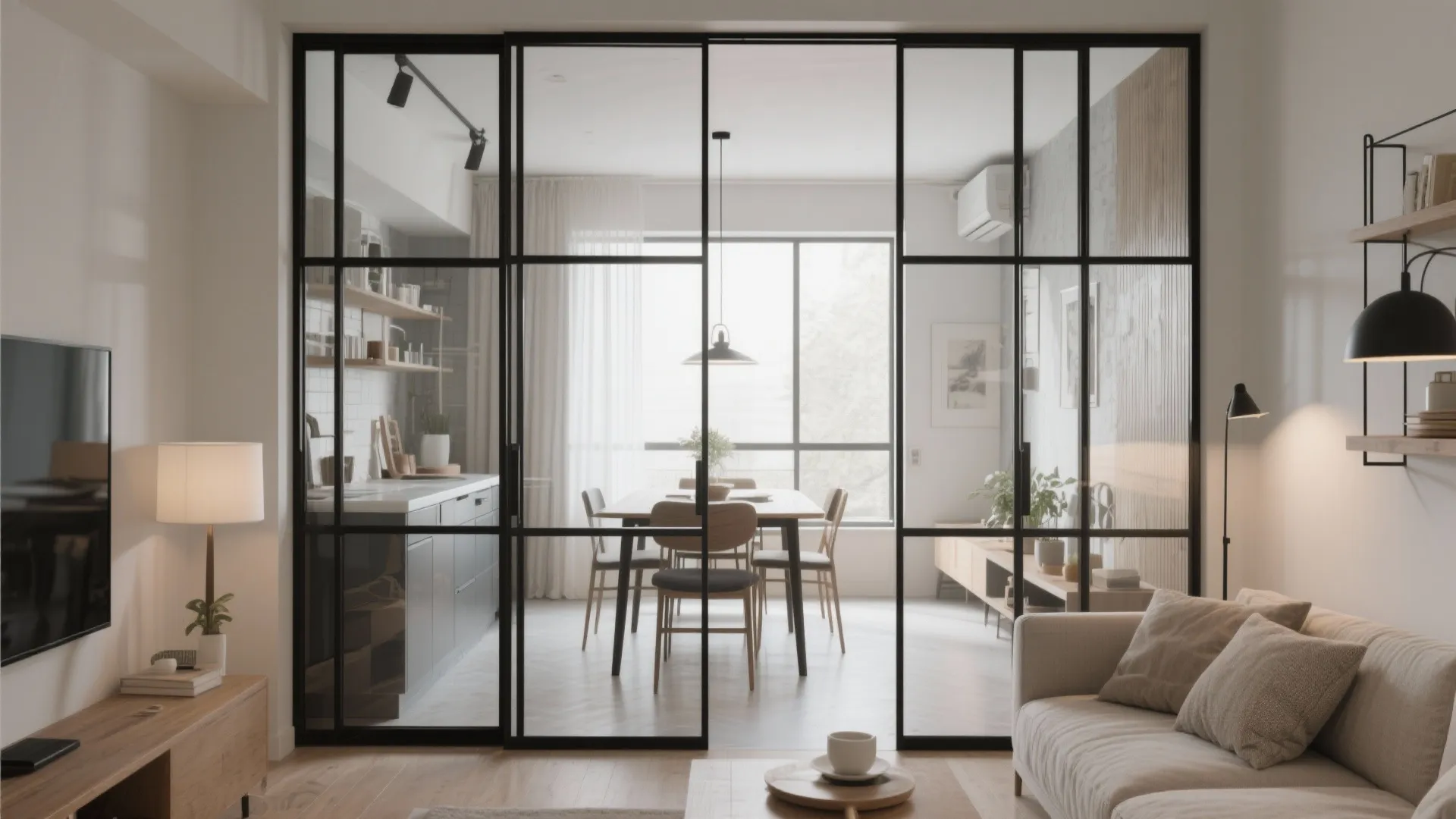 Minimalist steel frame partitions