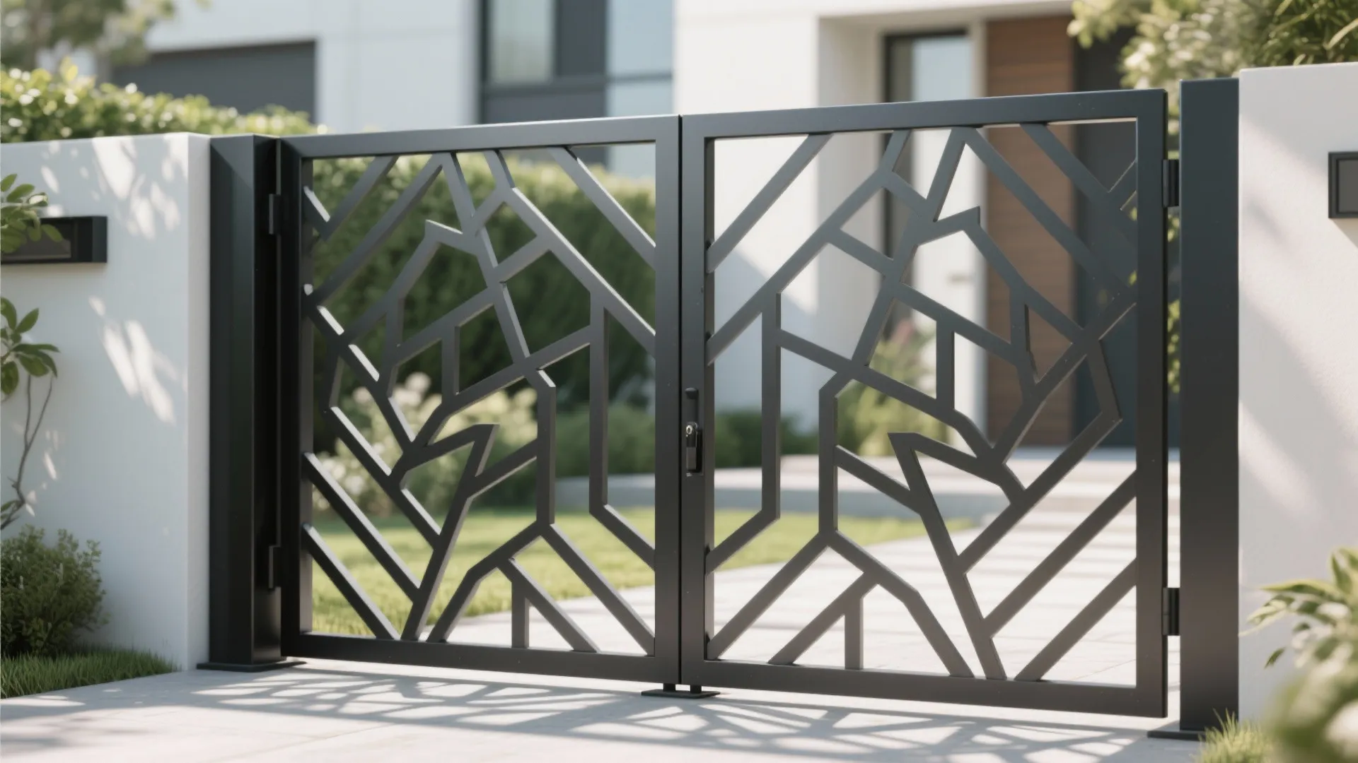 Minimalist steel gate with geometric patterns