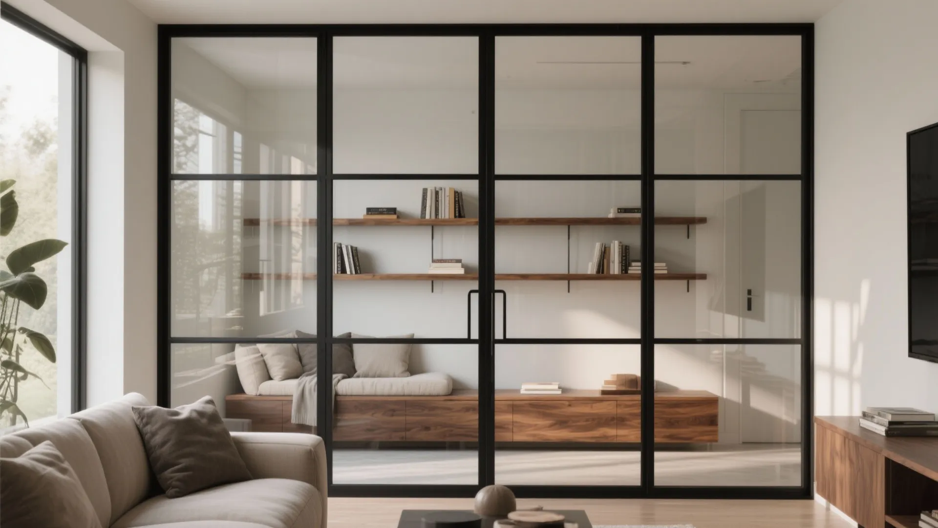 Black steel-framed glass for an industrial edge