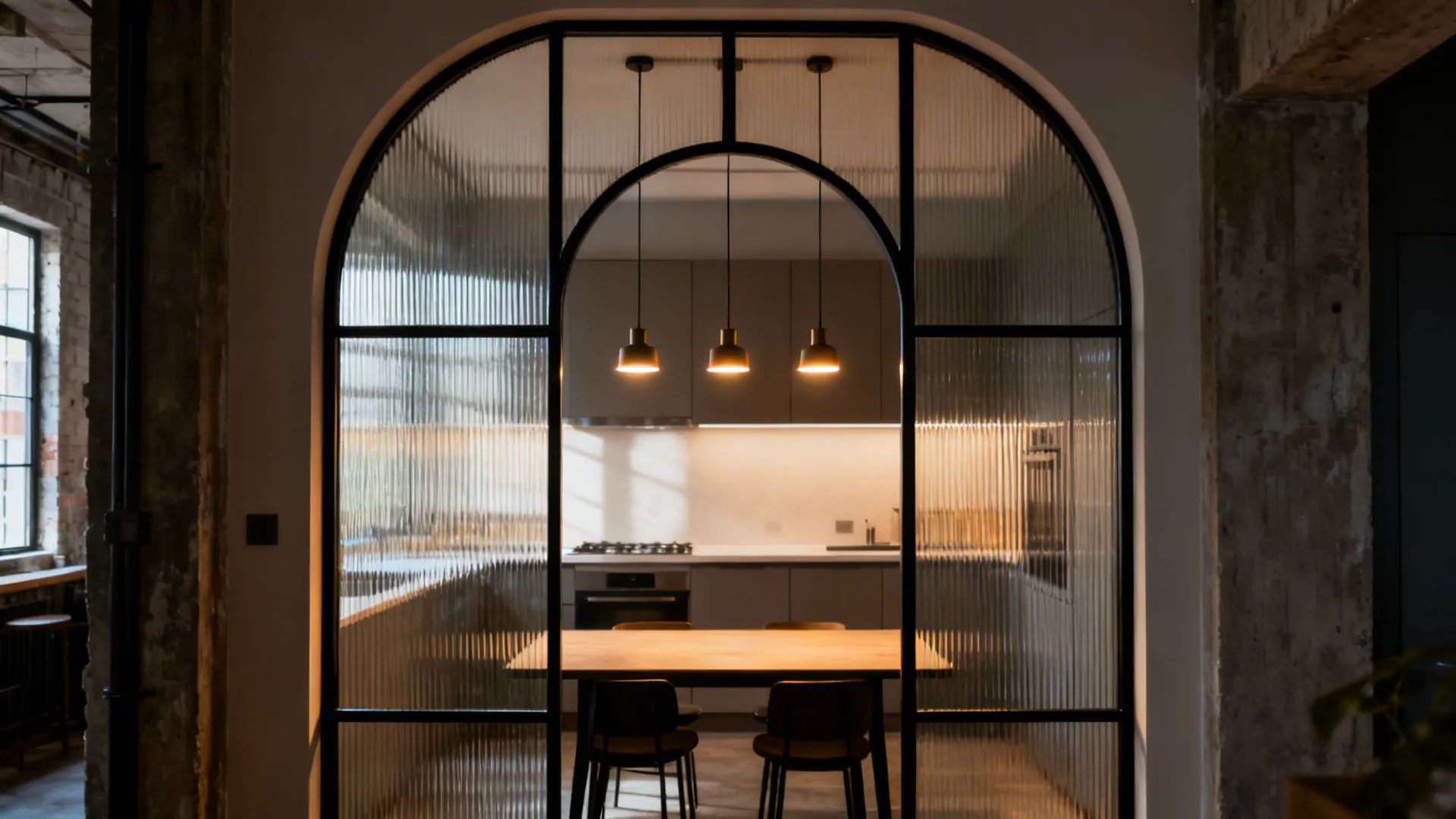 3) Steel-Framed Arch with Glass and Pendant Layering