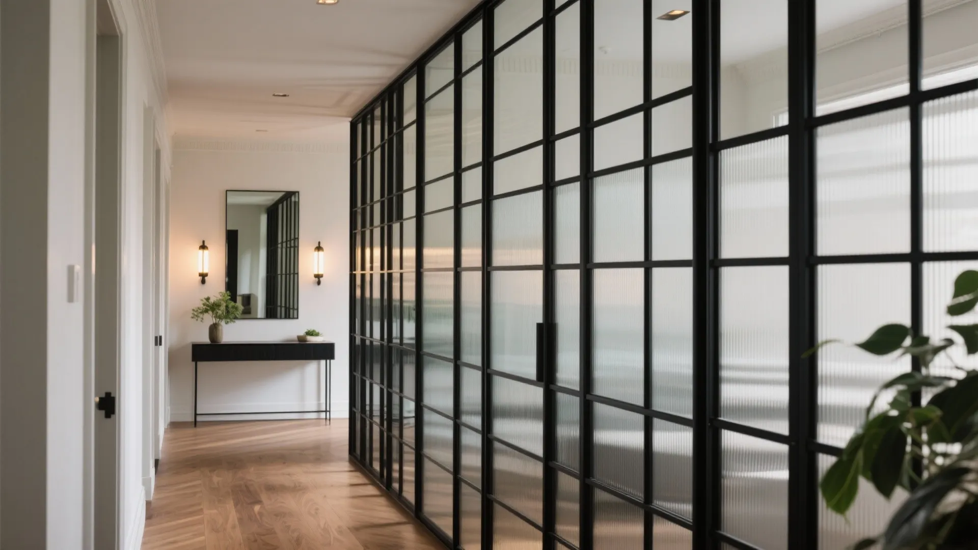 Steel-Framed Glass Grid Partition: Modern Character