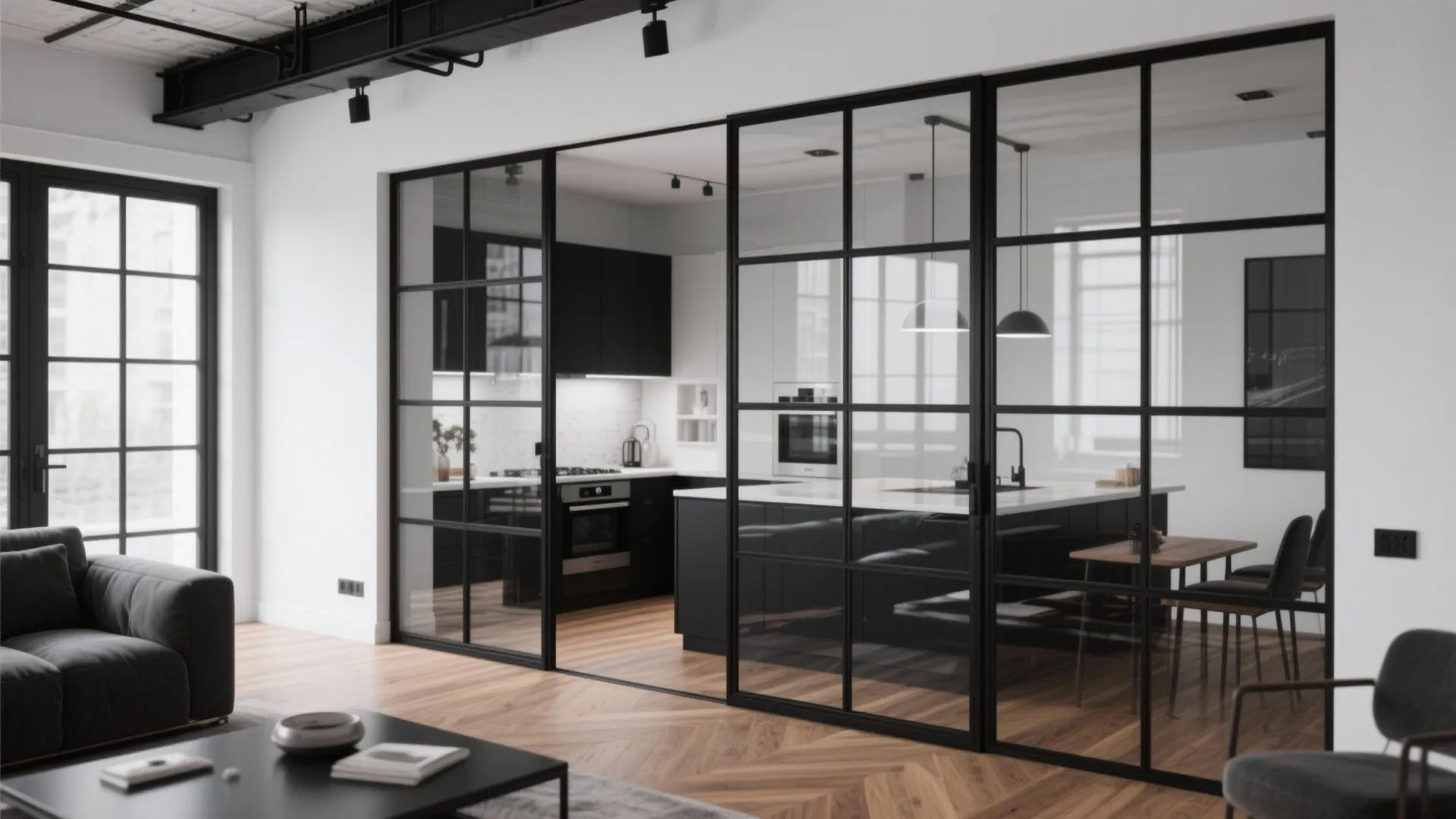 Steel-and-Glass Grid Sliders for Modern Zoning