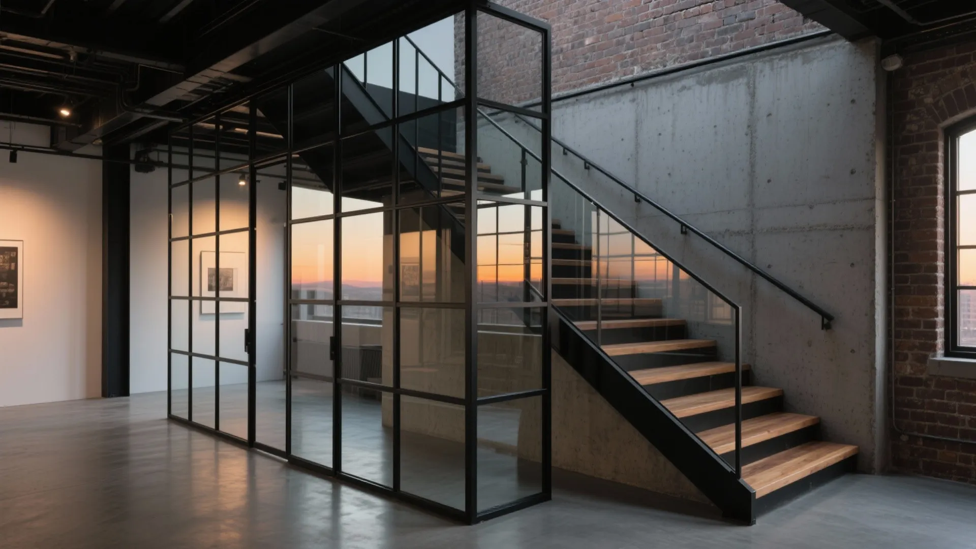 Steel-Frame Grid (Crittall-Style) Glass Stair Partition