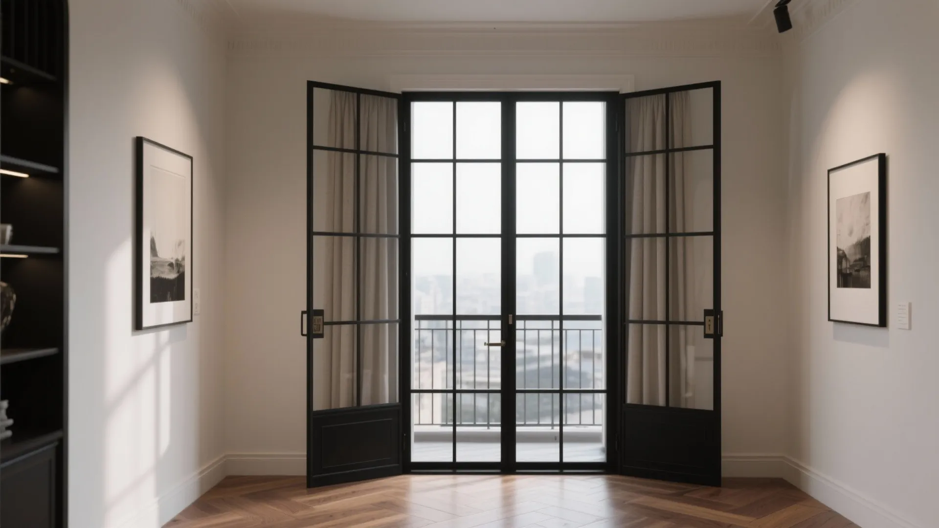 Steel-Look Black Grid Double Doors