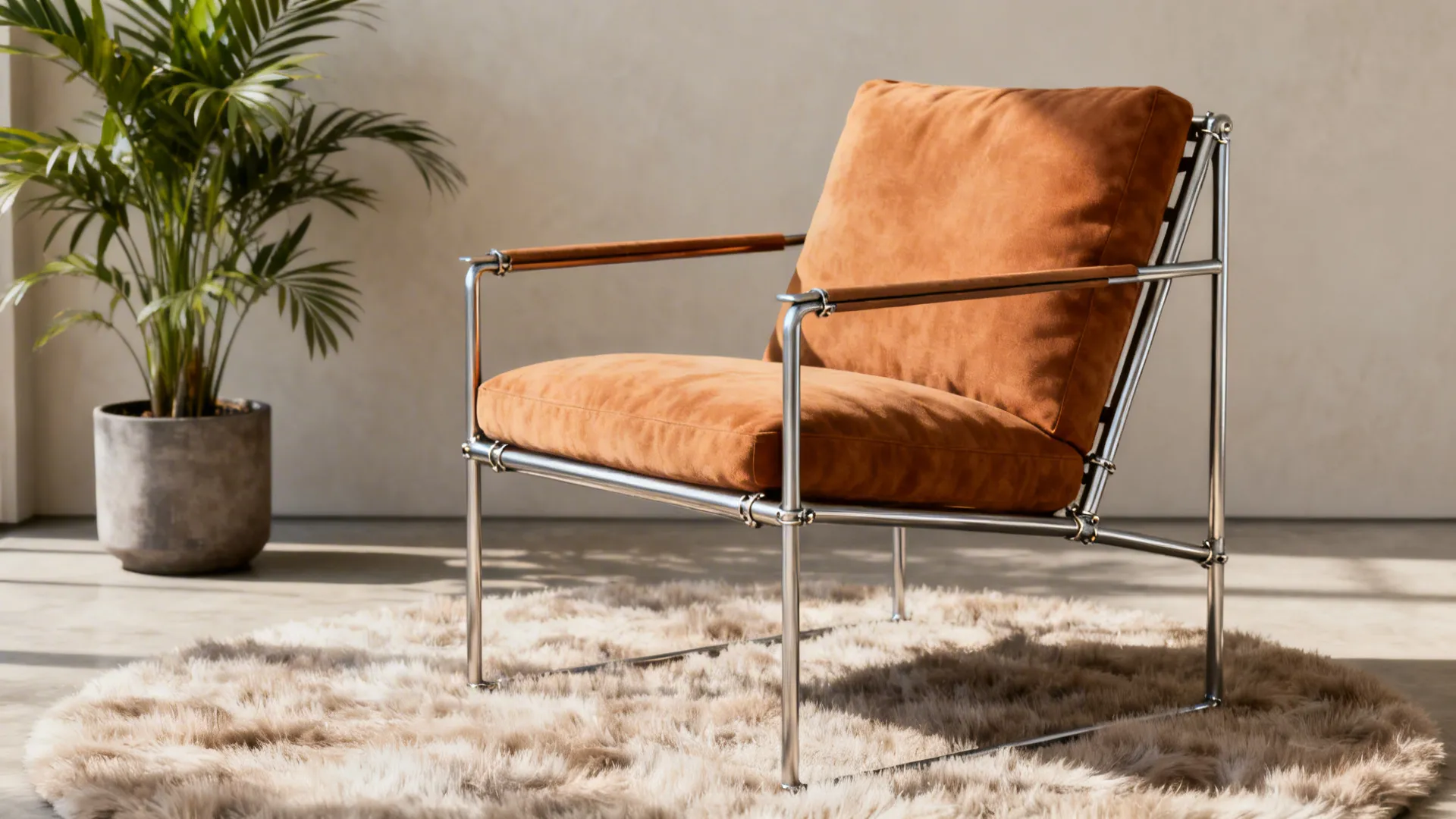 Steel-reinforced lounge chair with thick cushion and warm upholstery in a cozy corner.