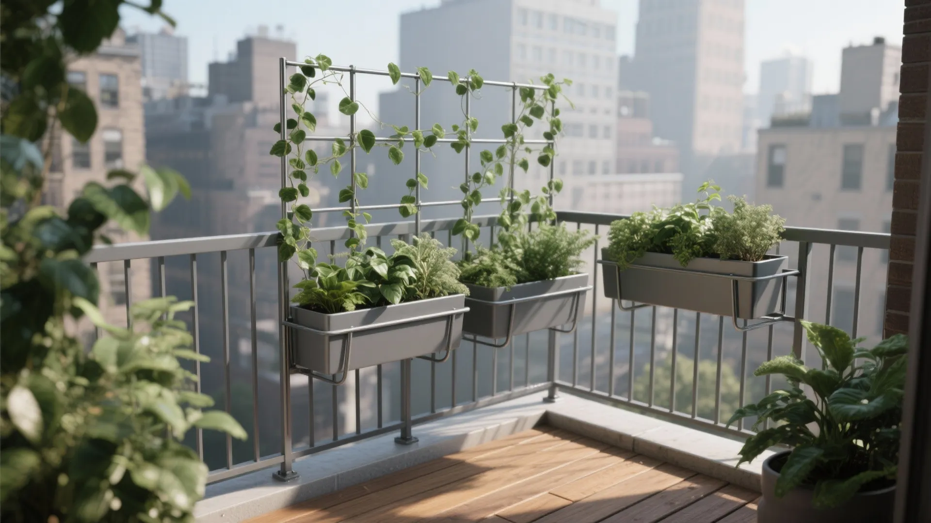 Modular steel planters and railing-mounted greens