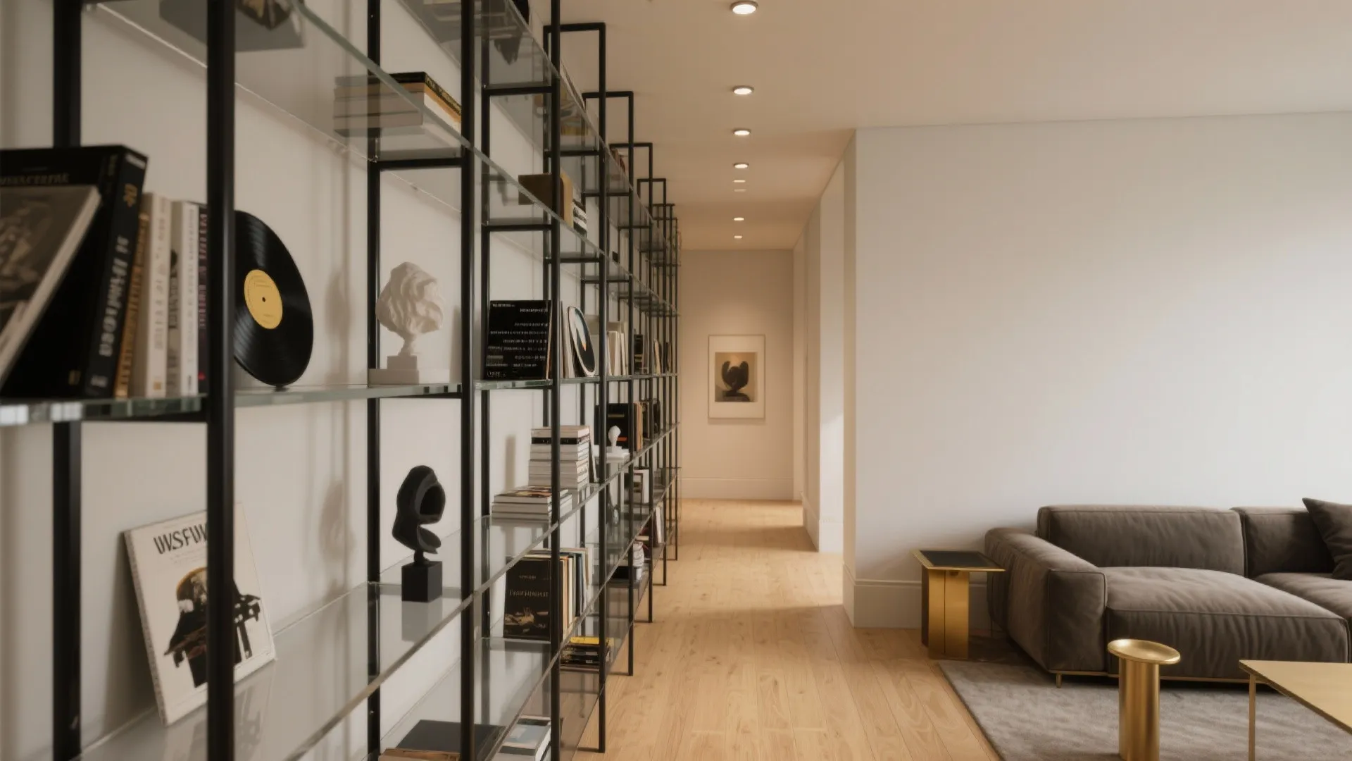 Steel-Framed, Floor-to-Ceiling Glass Shelving