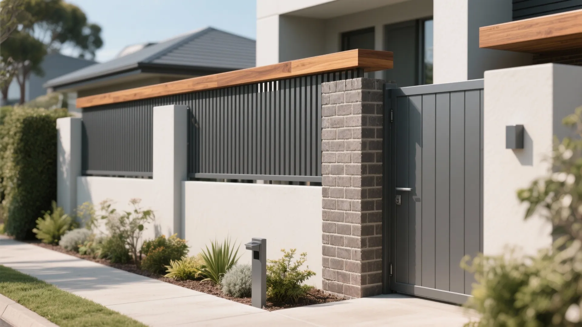 Vertical Slat Steel With a Warm Wood Cap