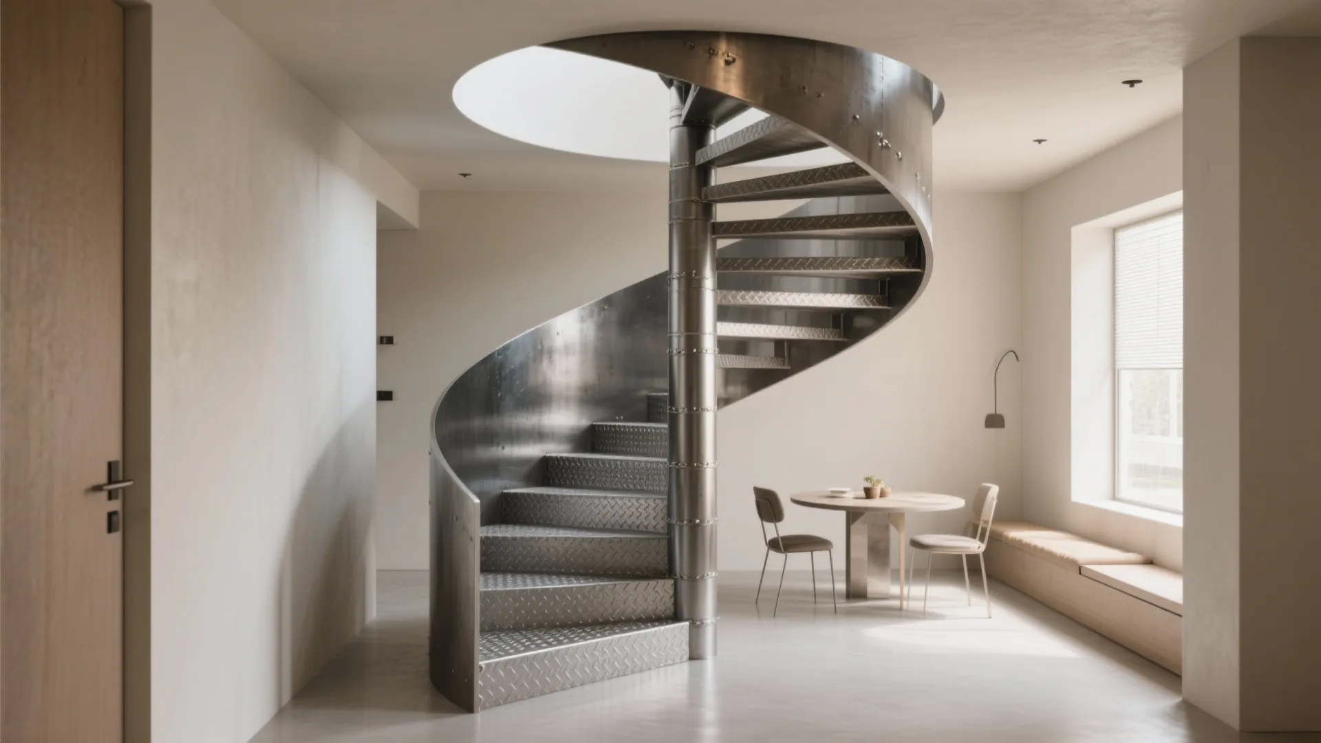 1. Minimal steel spine with open treads