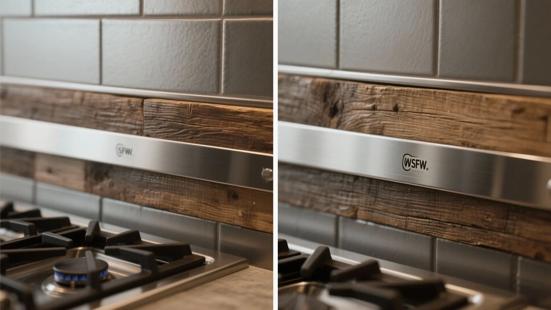 4. Stainless steel or reclaimed wood accents for contrast
