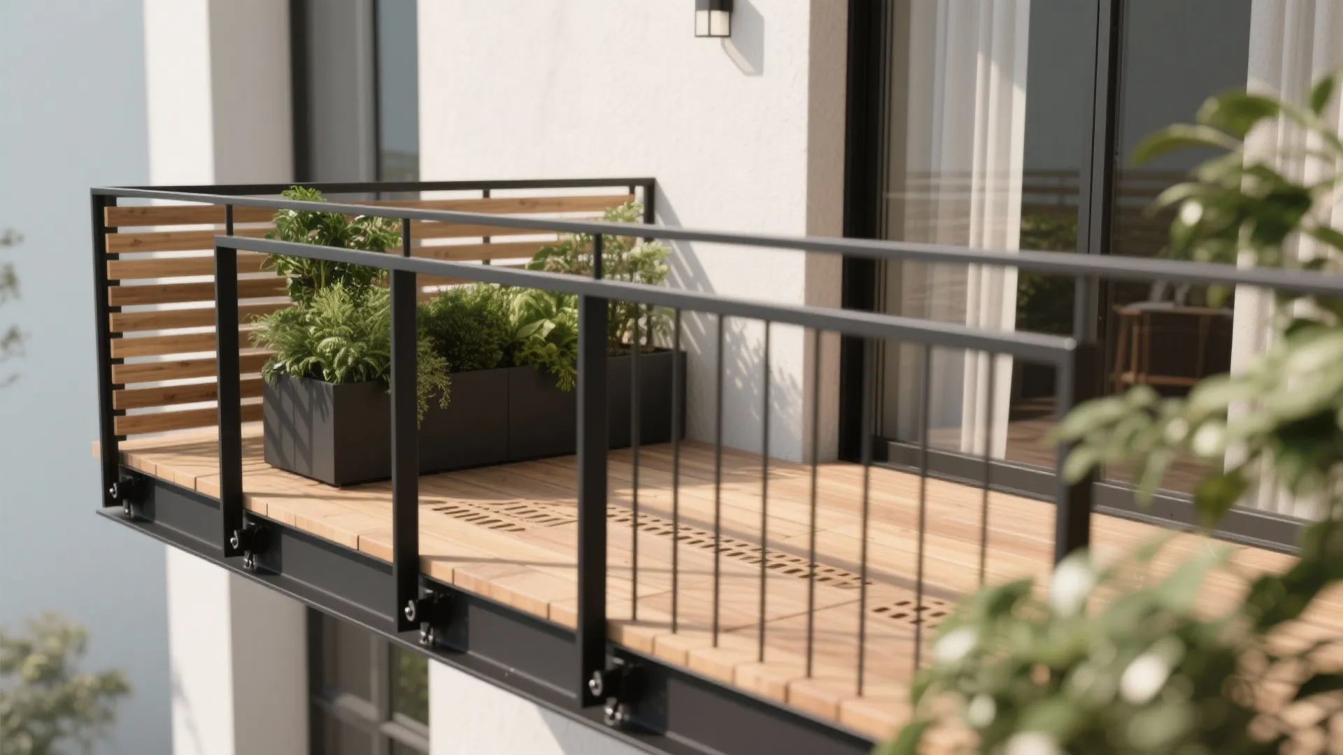 Mixed materials: steel + wood for warmth