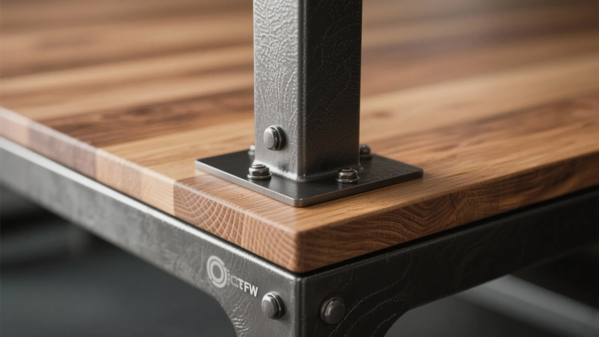 4. Mixed-material base: steel frame with warm wood top