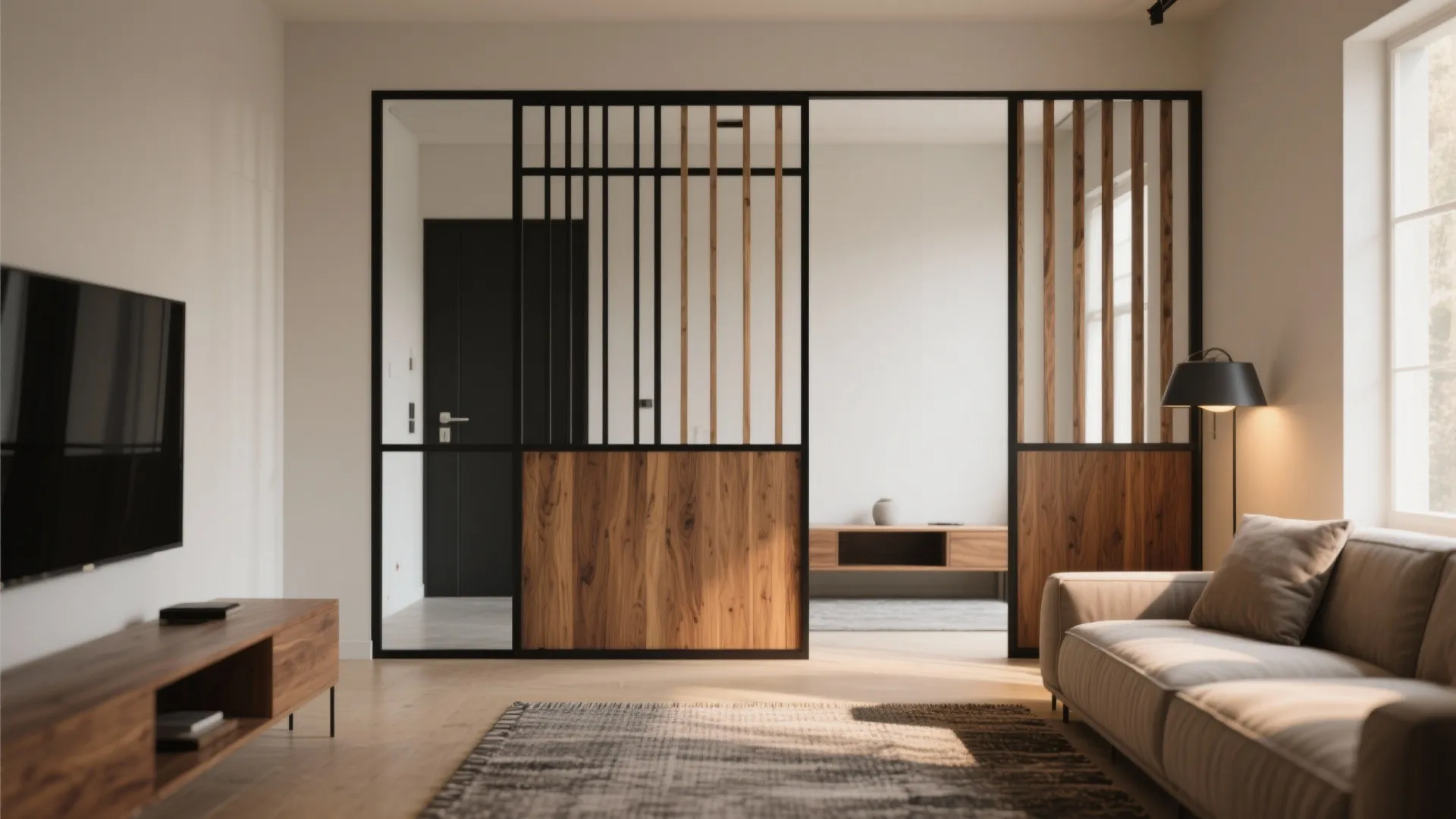 1) Slim Steel-and-Wood Grill for the Living Room