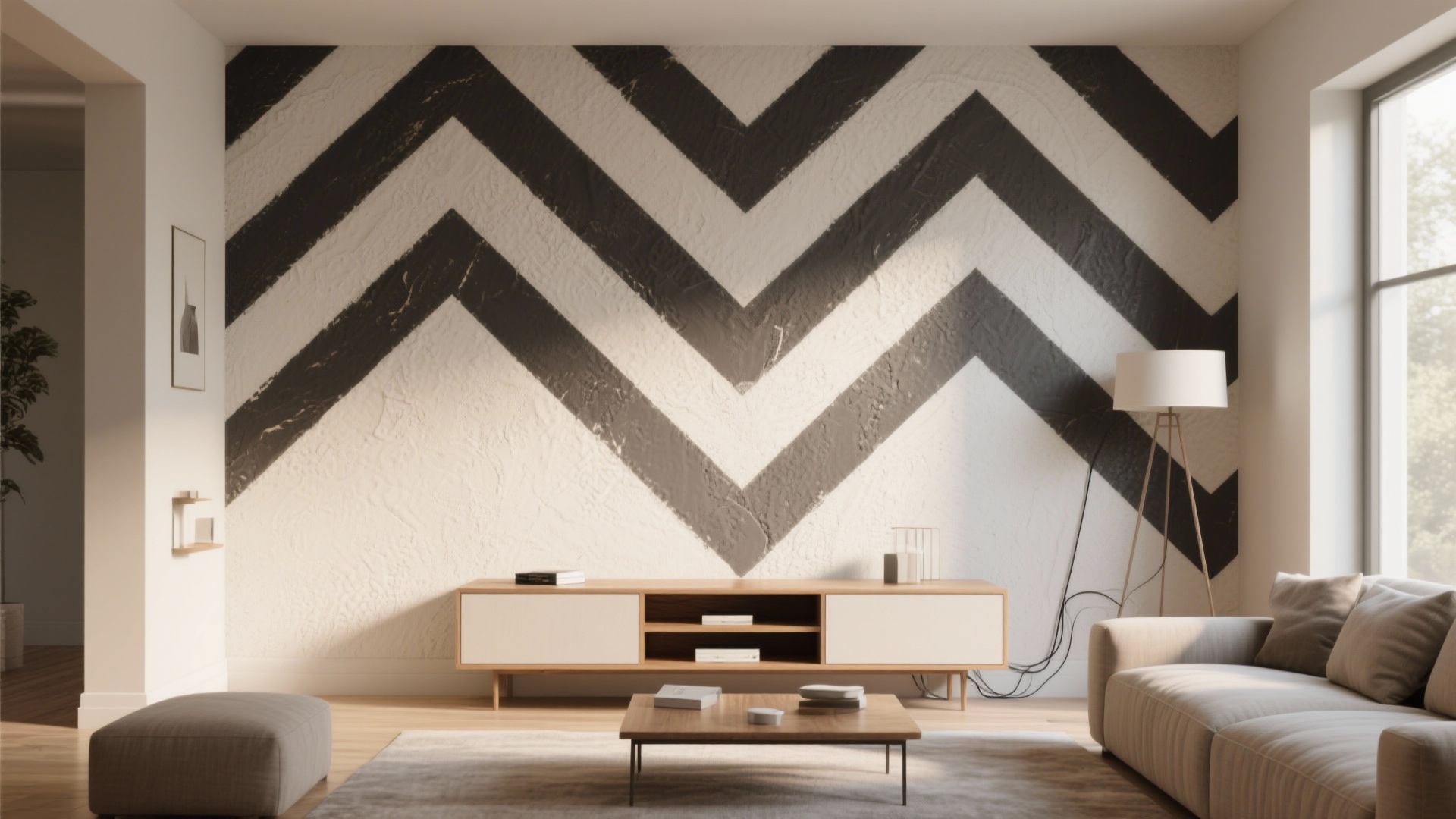 View of 5 Texture Wall Painting Designs for Living Room