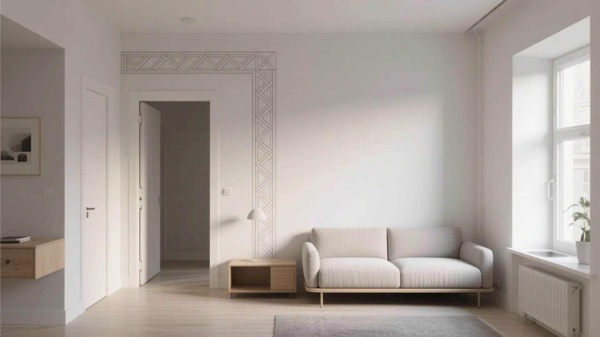 Geometric Stencil Accent Wall That Stretches Sightlines