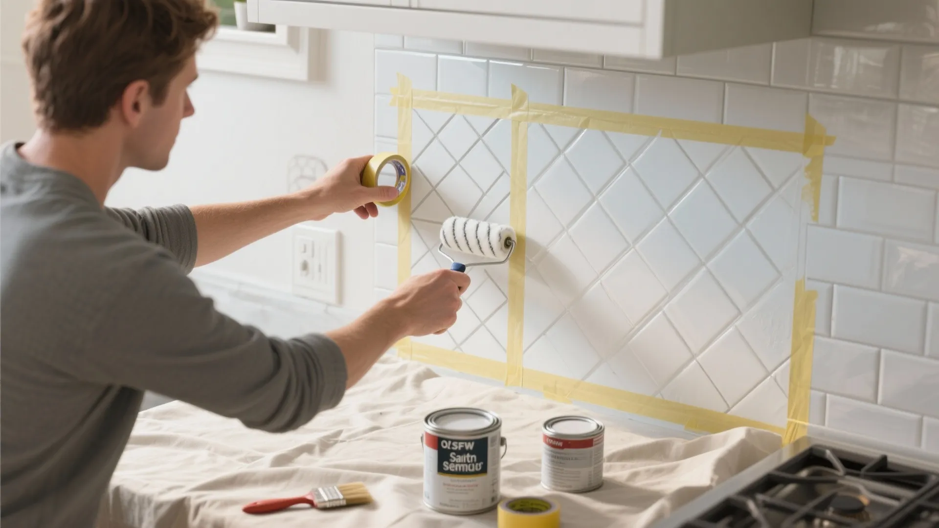 2. Painted backsplash with stencil or geometric pattern