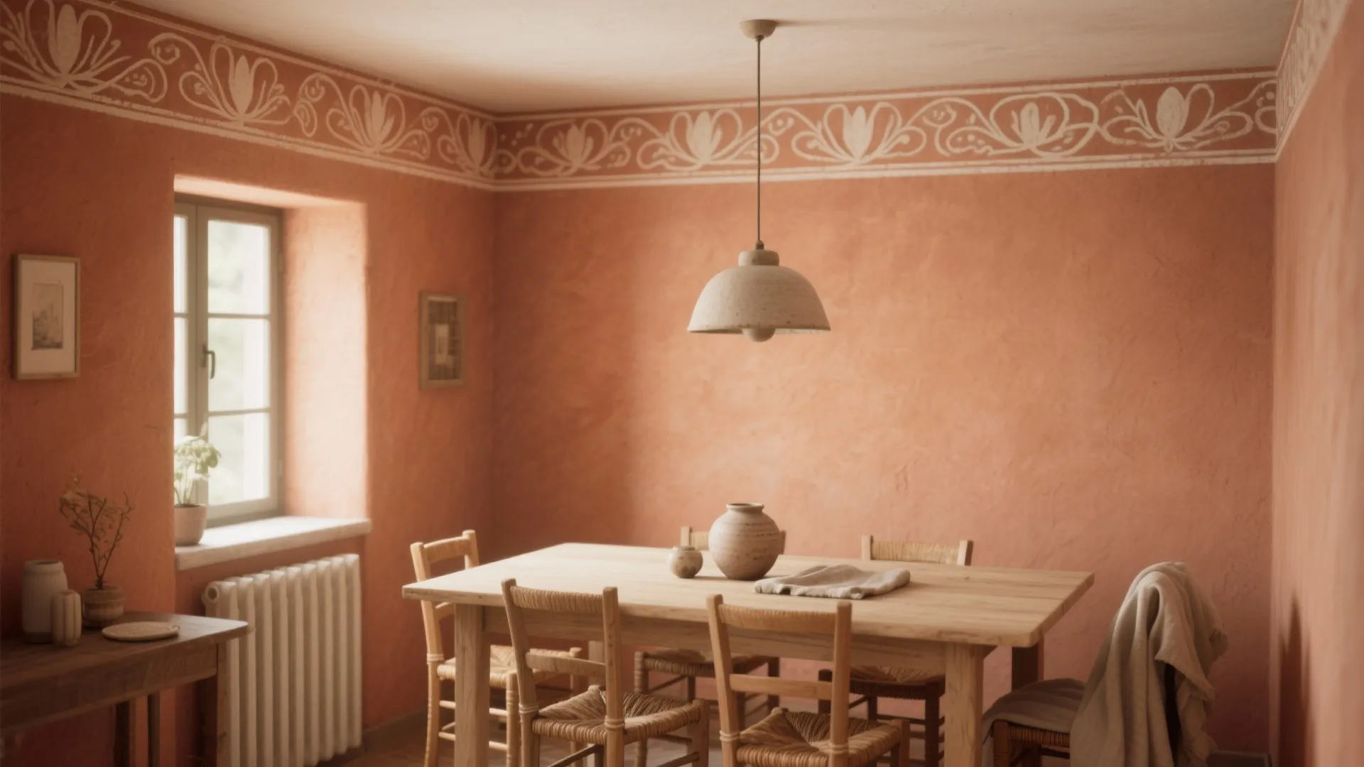 Matte Terracotta with Subtle Stencil Accents