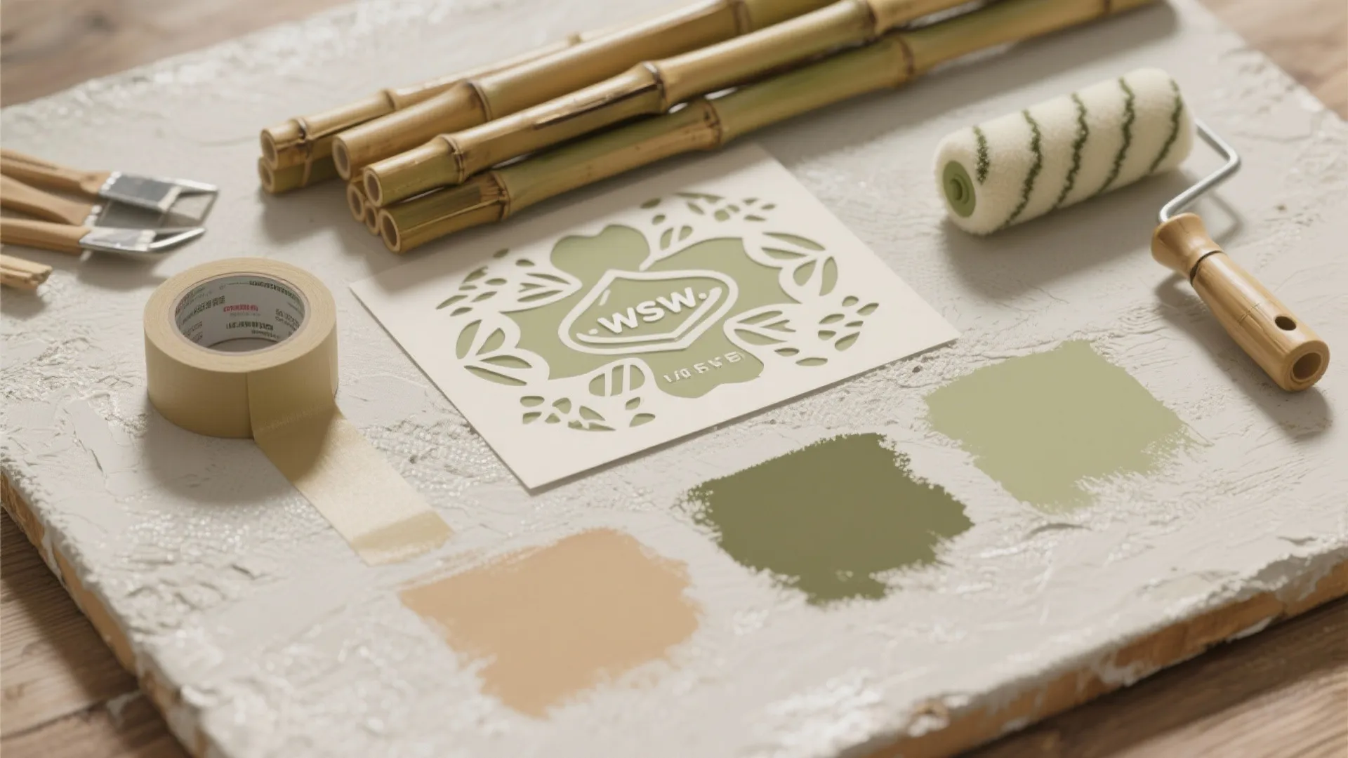 Layered Bamboo Stencil Over Textured Paint