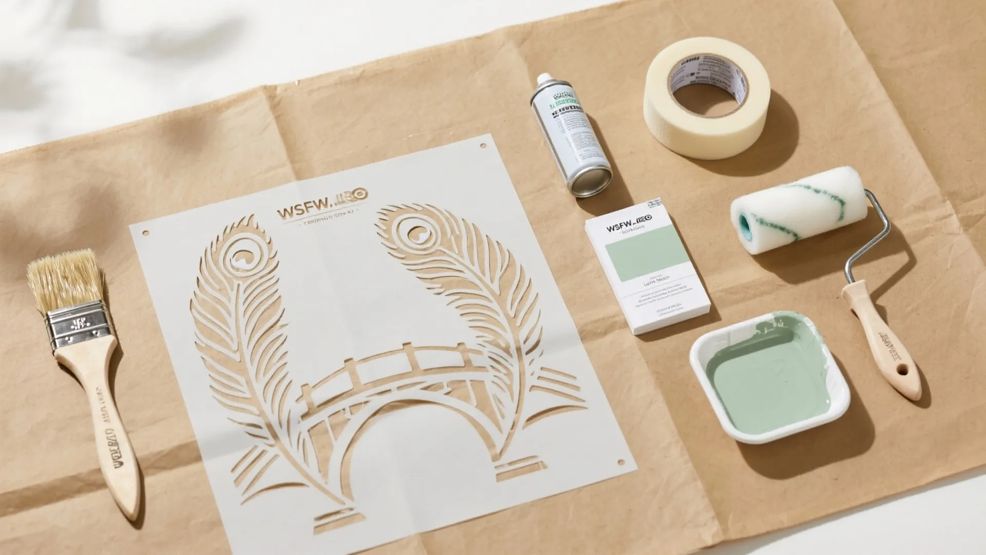 Repeat Stencil Pattern with Peacock Motifs (Renter-Friendly)