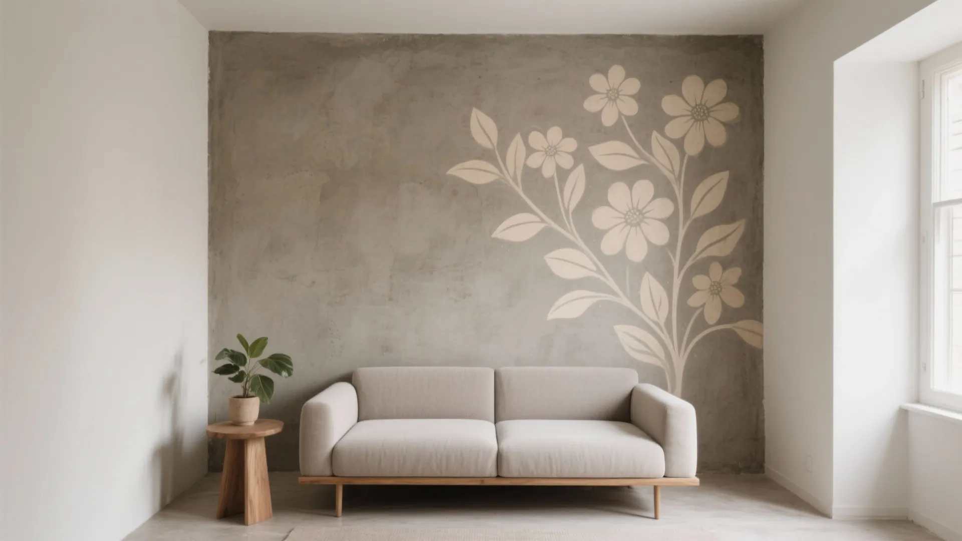 Minimalist Cement Floral Stenciling