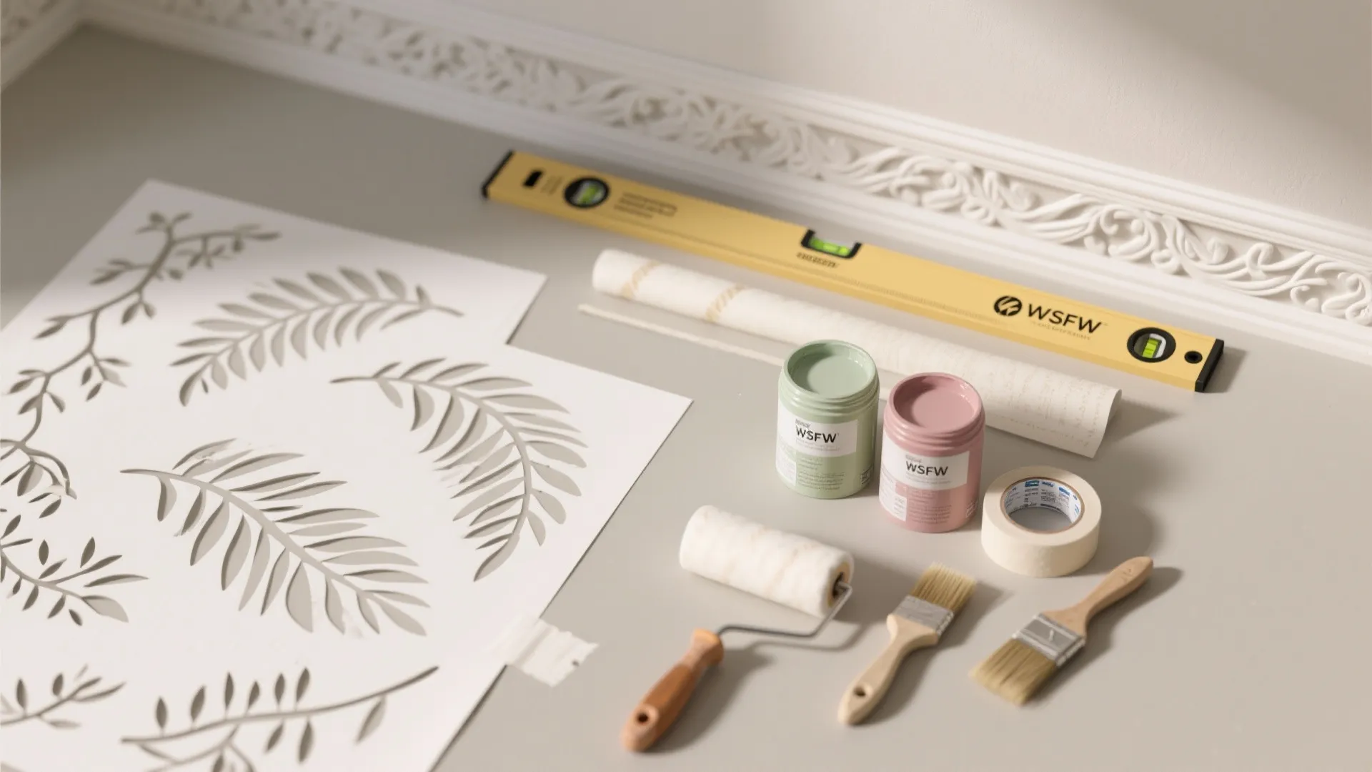 Stenciled Botanical Borders on the Ceiling Edge