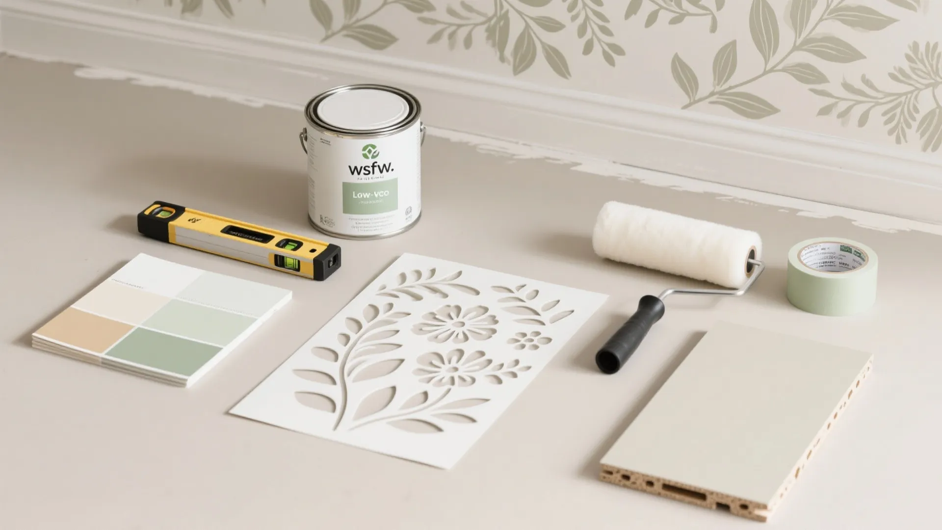 2) Botanical stencil with tone-on-tone paint
