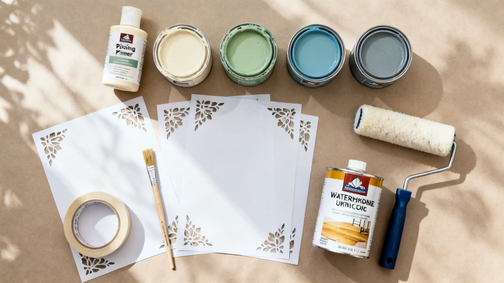 3) Painted Inside Panels with Stencil Florals