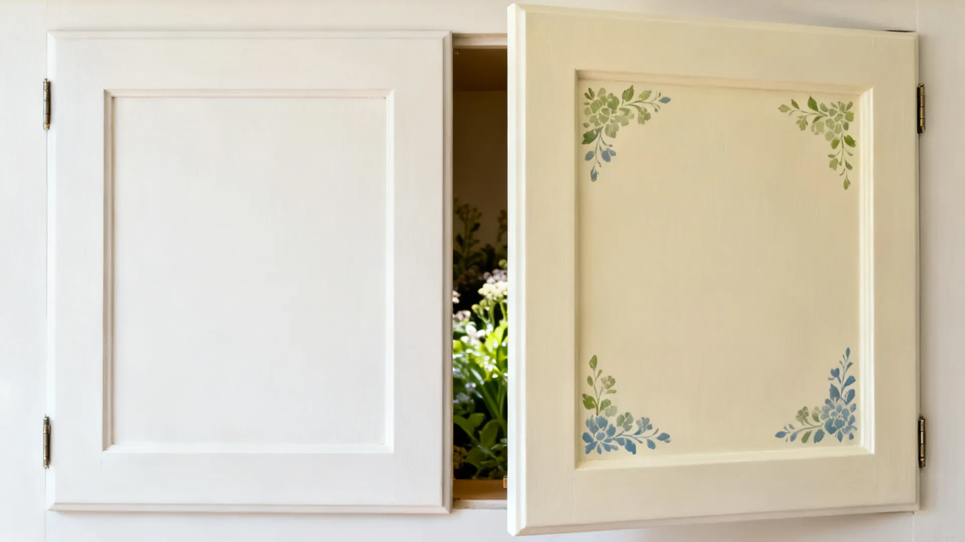 3) Painted Inside Panels with Stencil Florals