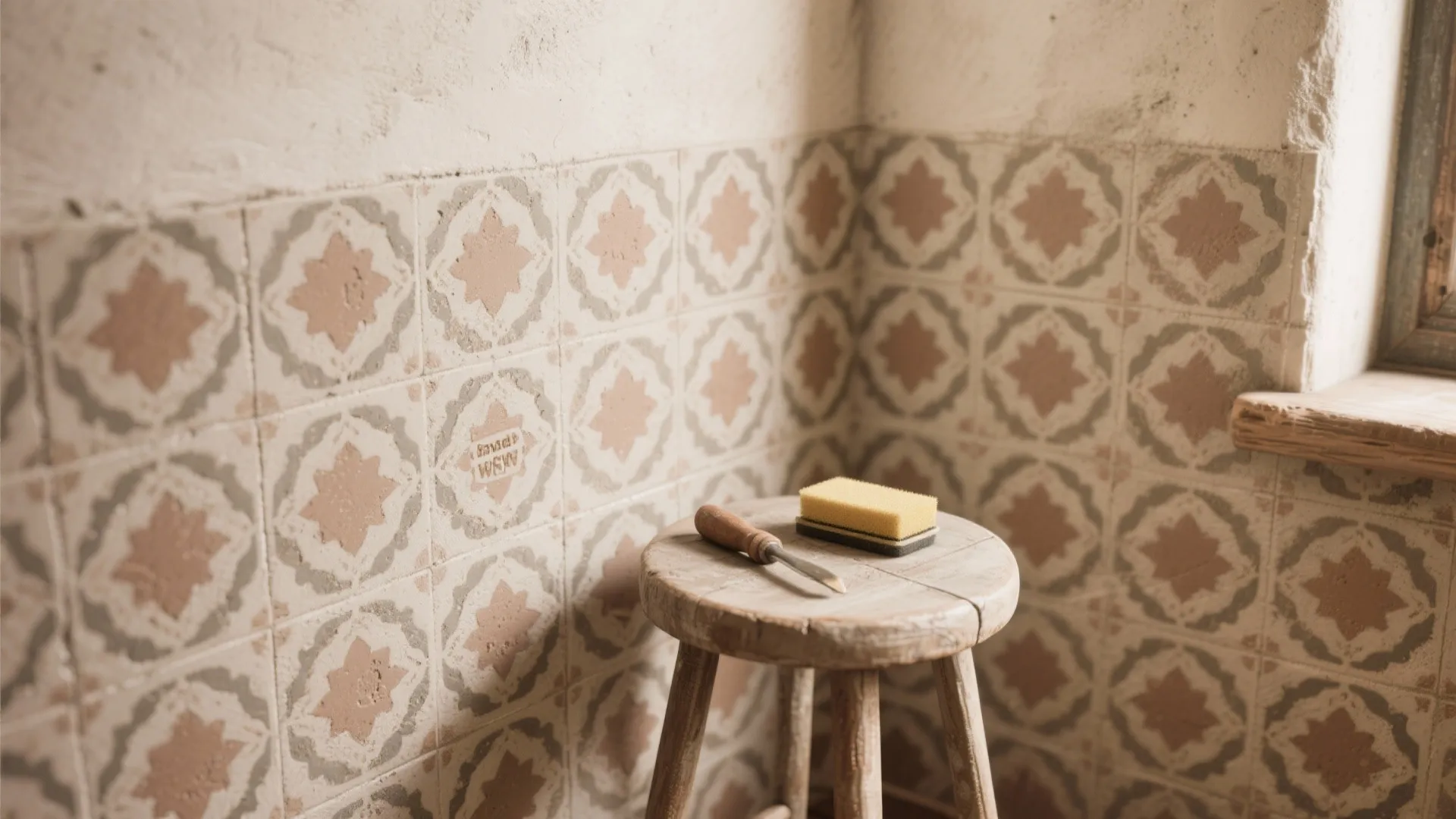 3. Stenciled-Sponge Combo for Patterned Walls