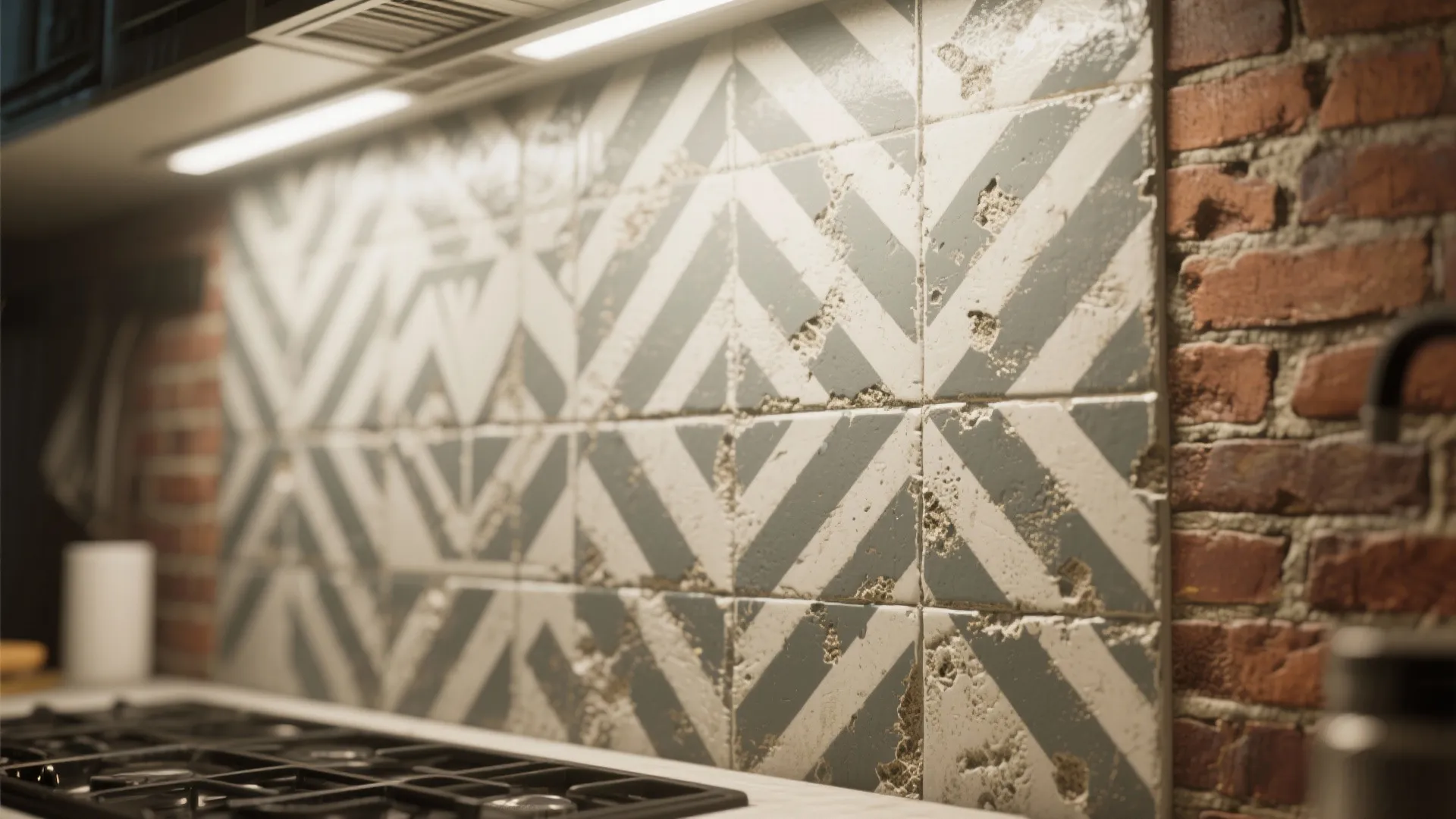 4. Stenciled or washed patterns on brick