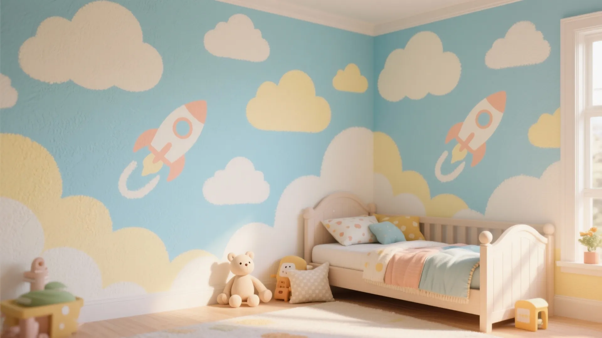 4. Stenciled Playful Scene for Kids