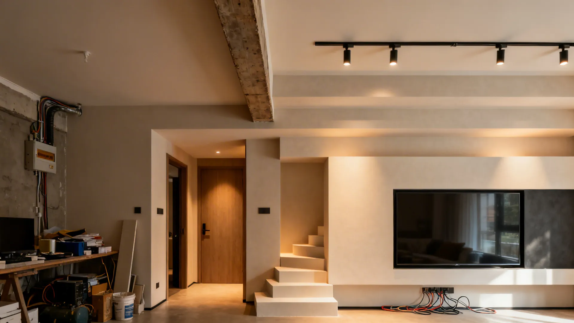 Stepped ceiling to hide services and zone space