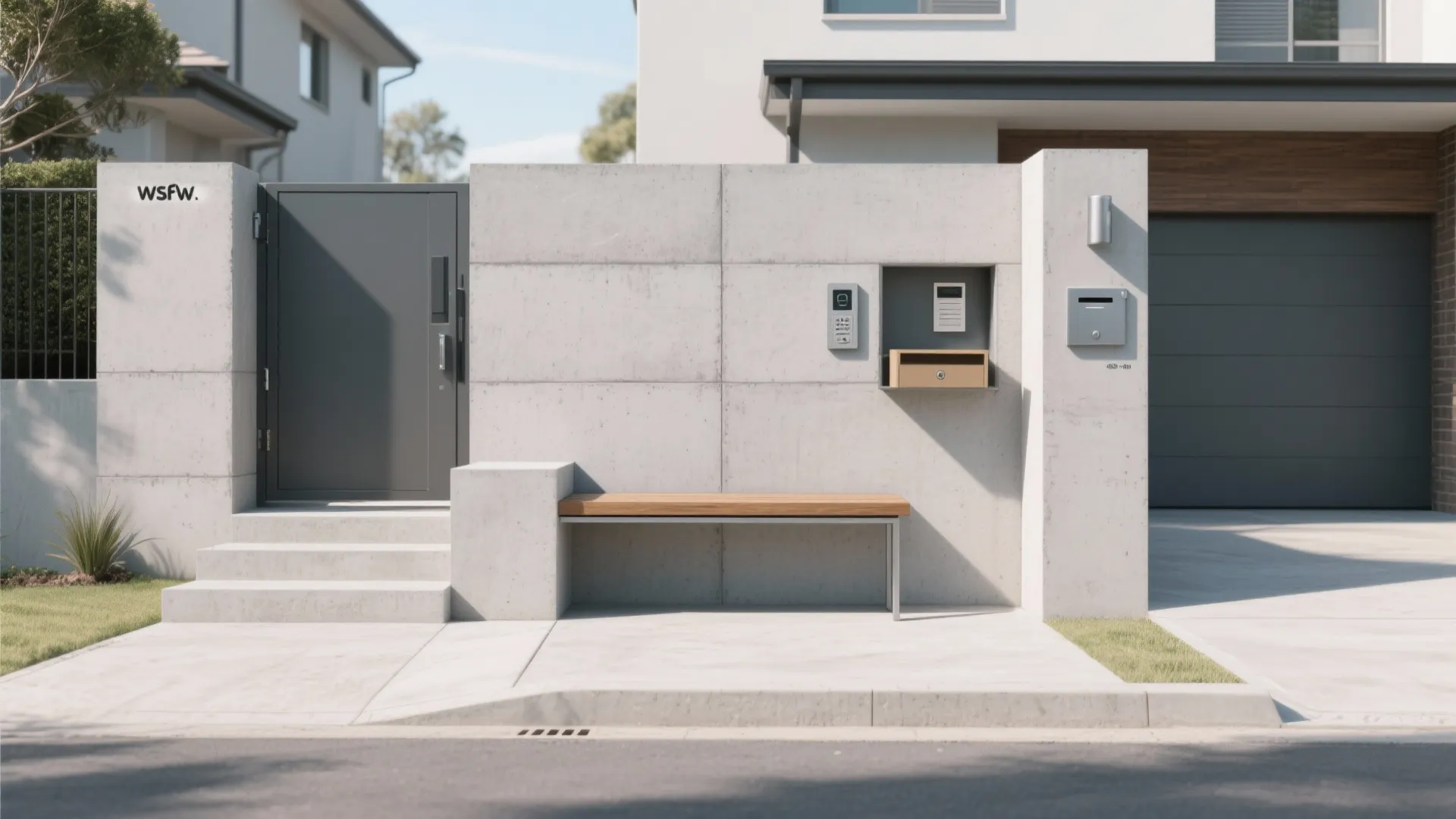 Stepped Heights with Built-In Seating and Mailbox