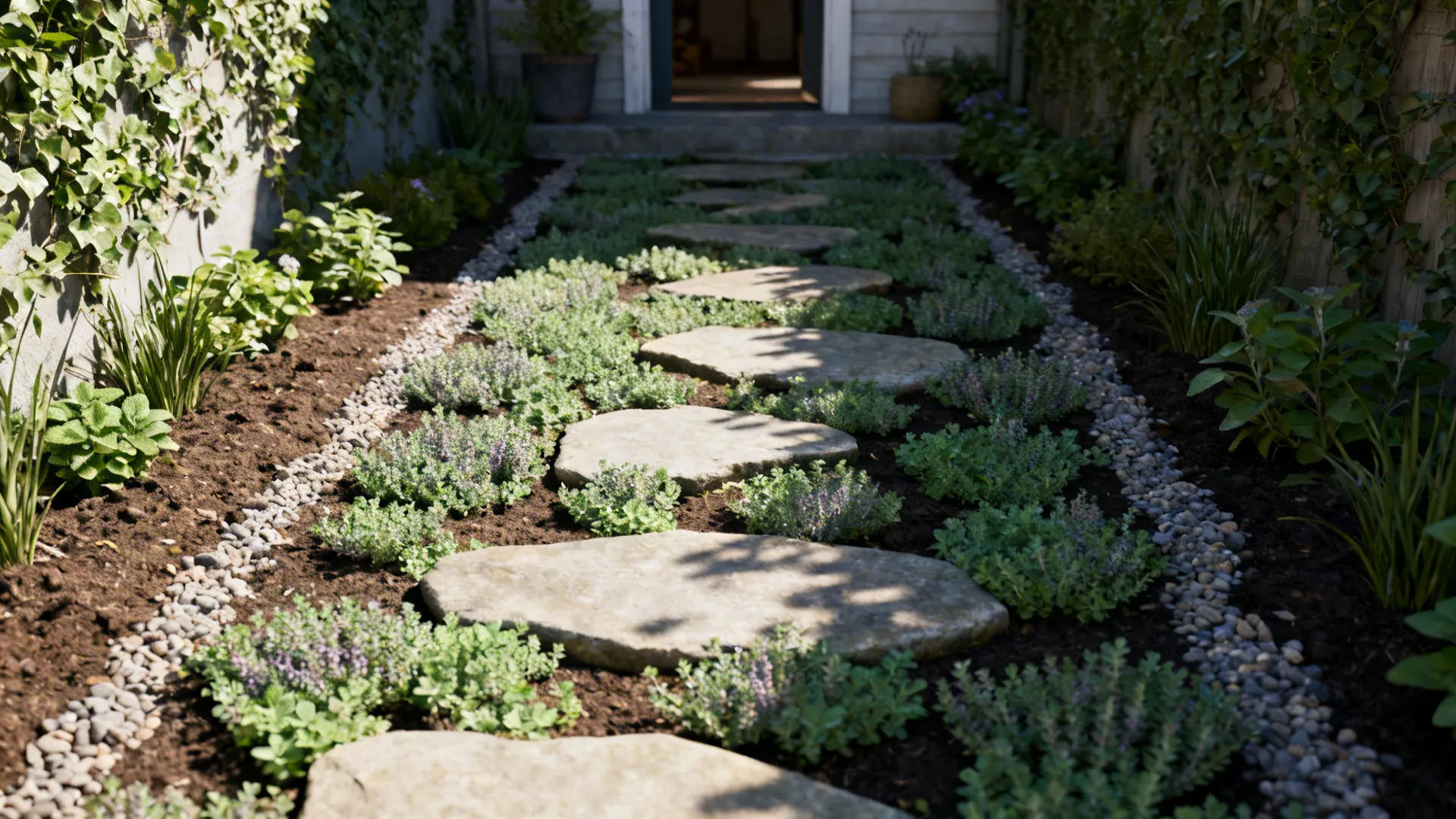 2. Paved Stepping-Stone Path with Groundcover