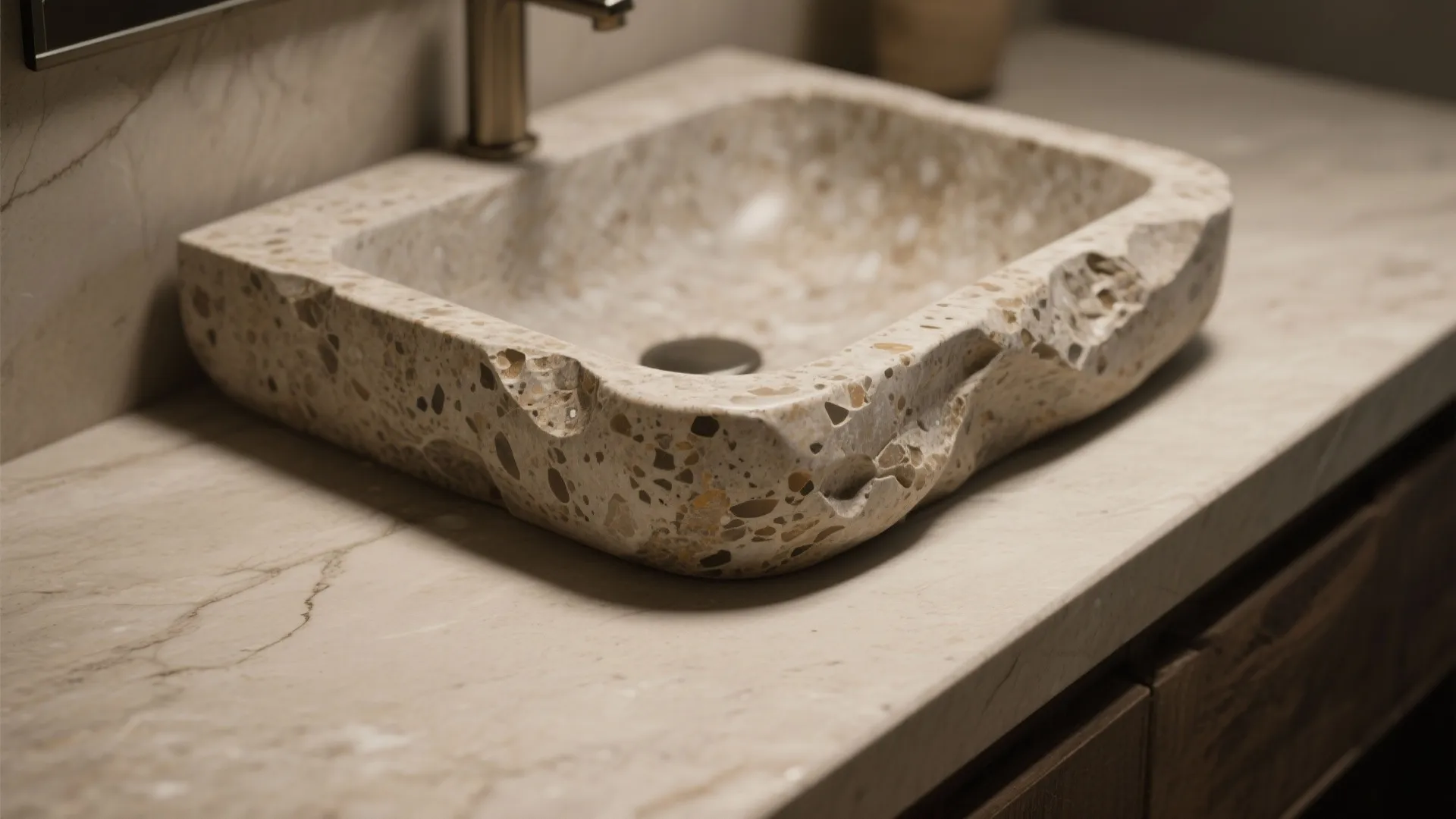 3. Integrated stone basin for a natural, durable feel