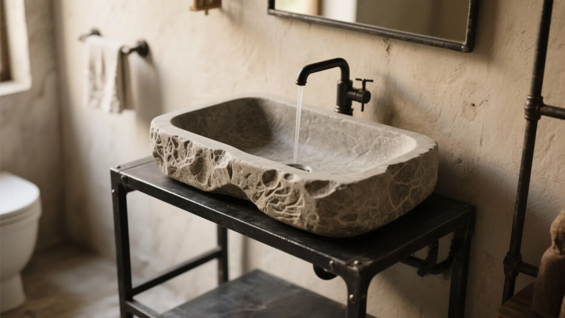 2. Stone Basin on Industrial Frame