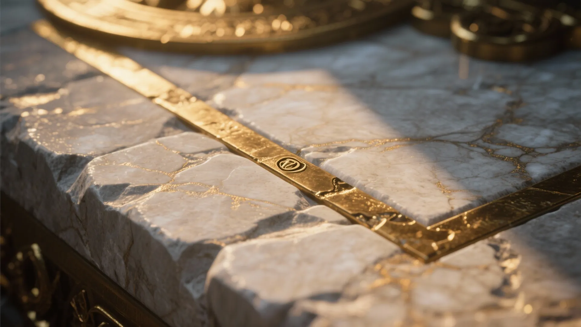 Stone and Brass Feature Wall with Gentle Backlight