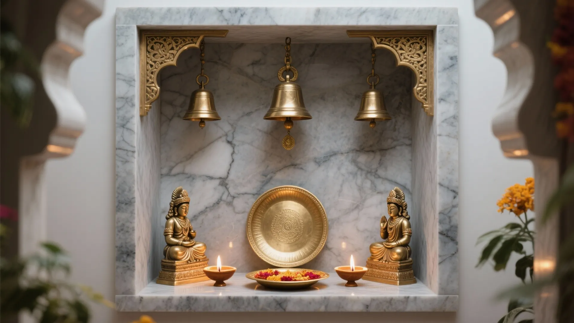 Stone Backdrop with Brass Accents