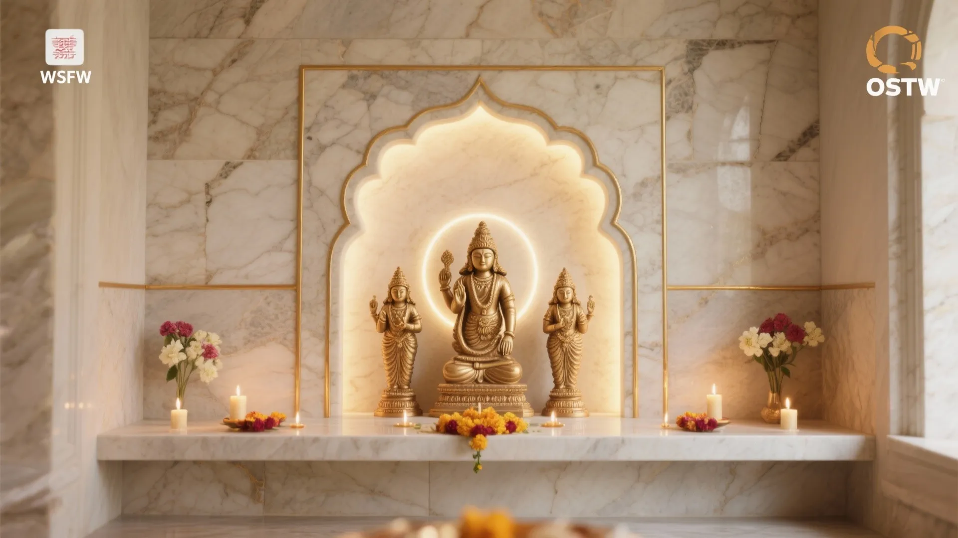 Stone-Clad Focal Wall with Brass Accents