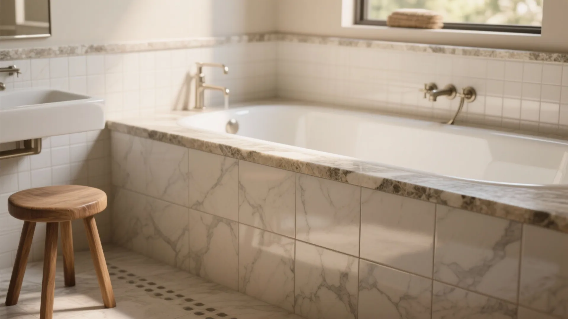 5. Mixed materials: tile field plus natural stone cap