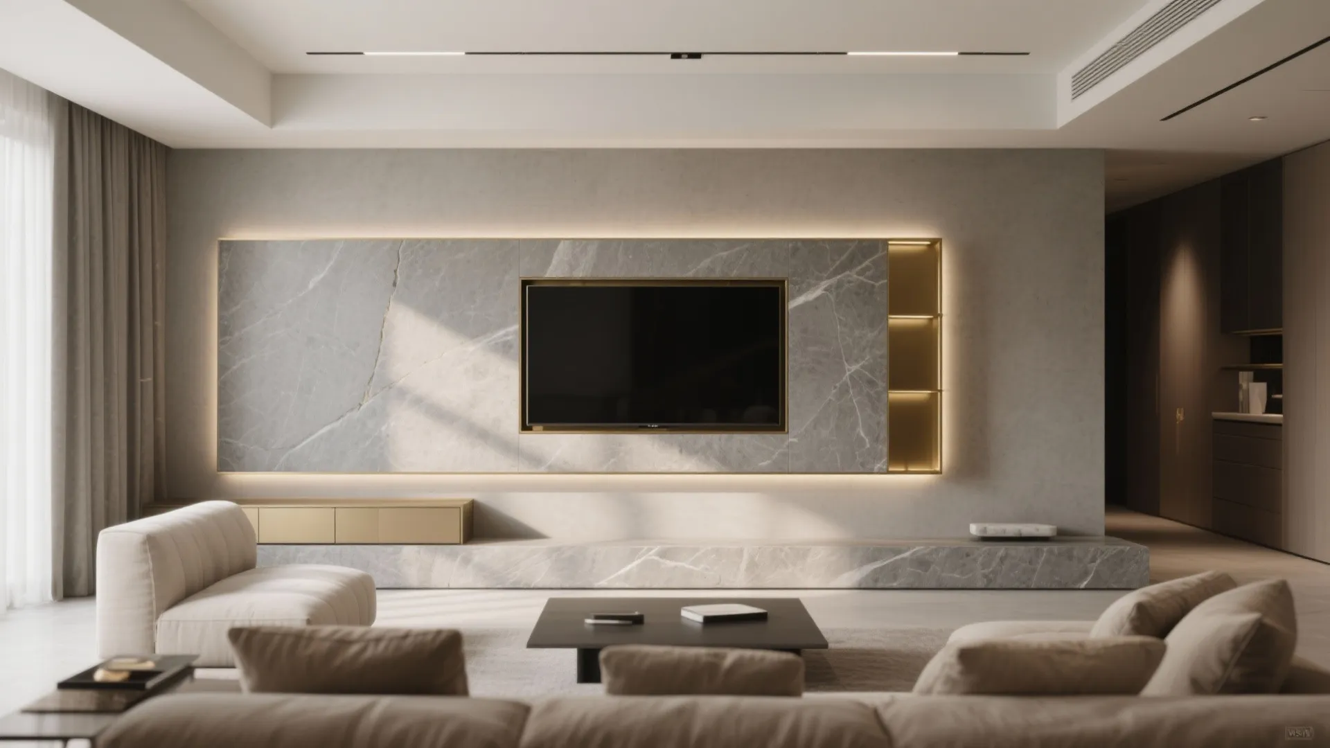 Stone, Microcement, or Sintered Slab Feature Wall (Low-Maintenance Luxe)