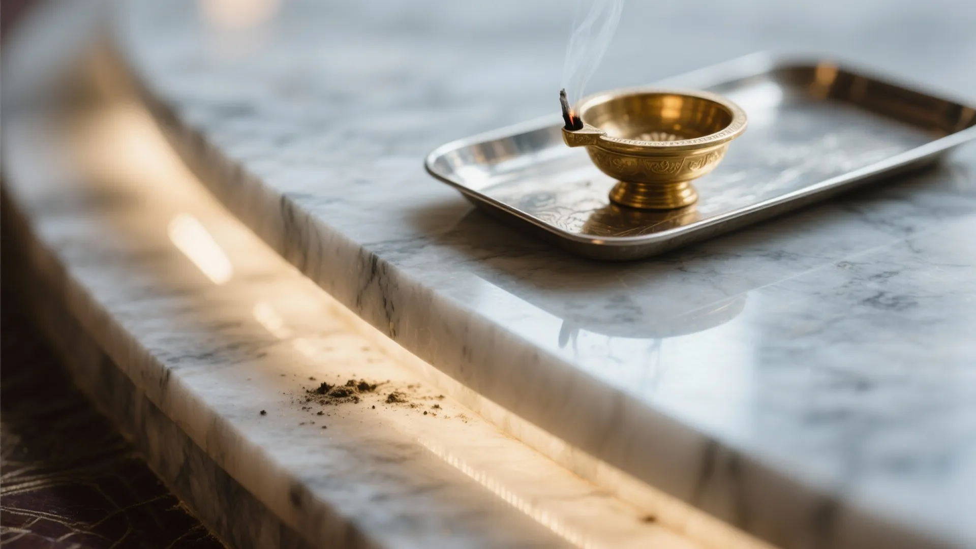Stone-topped altar with storage and safety-first setup