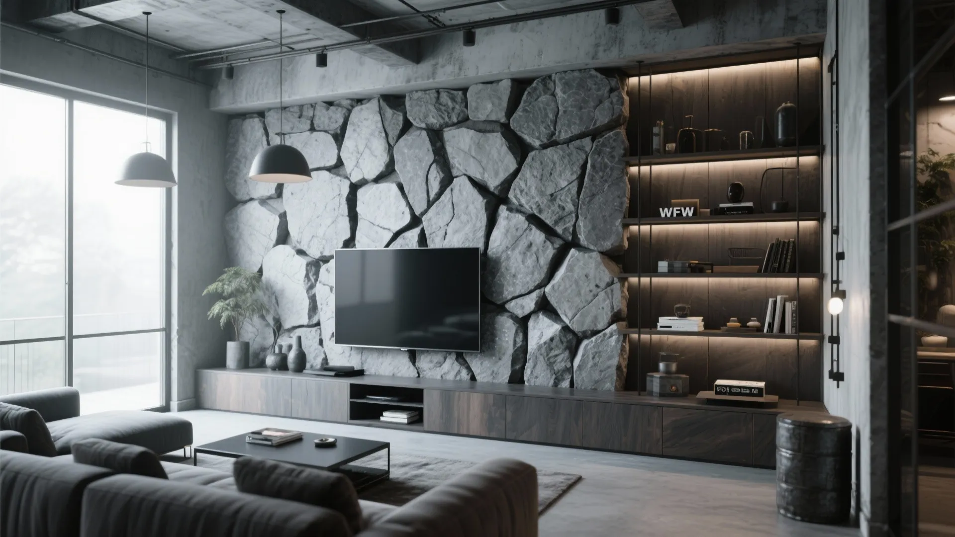 Stone or Faux Stone Feature Wall