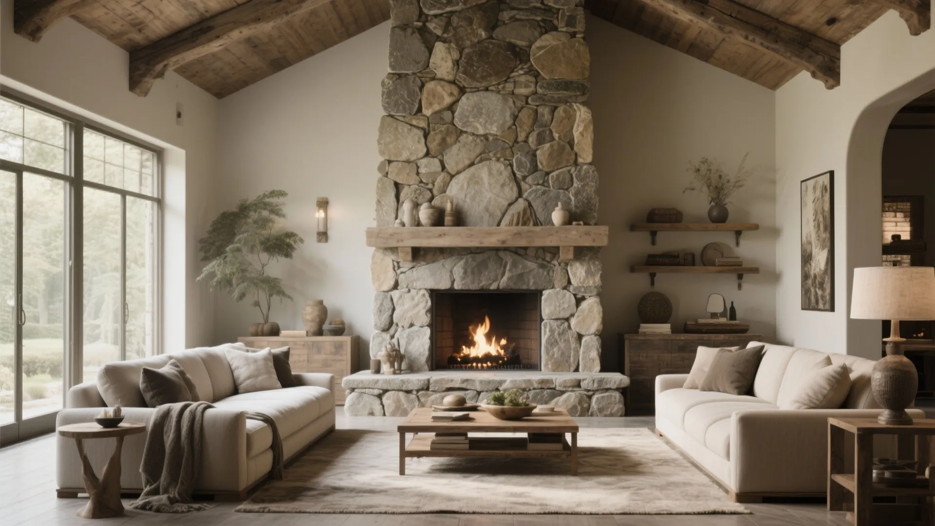 7. Stone-Clad Fireplace Surround