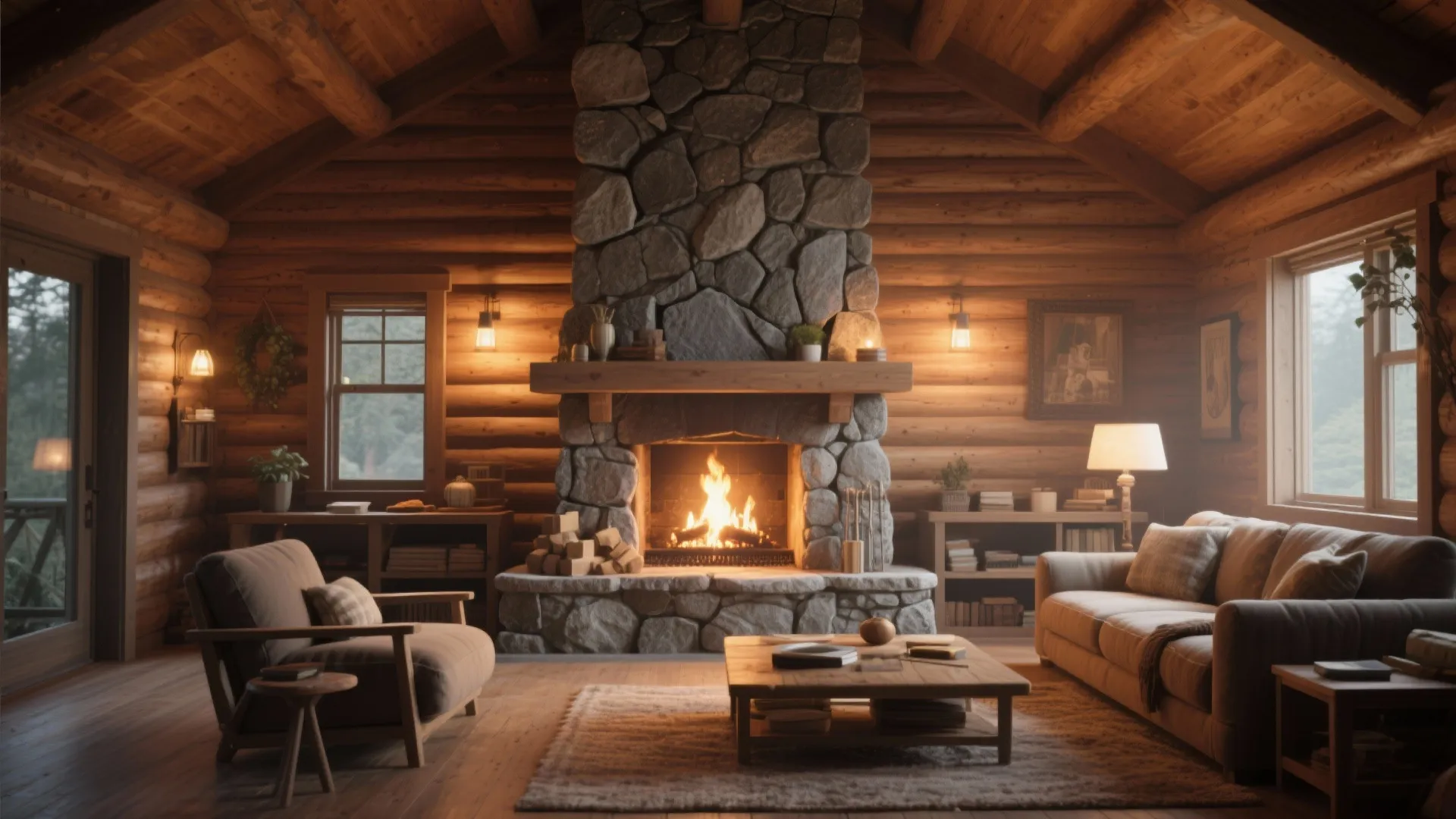 2. Stone Fireplace as a Focal Point