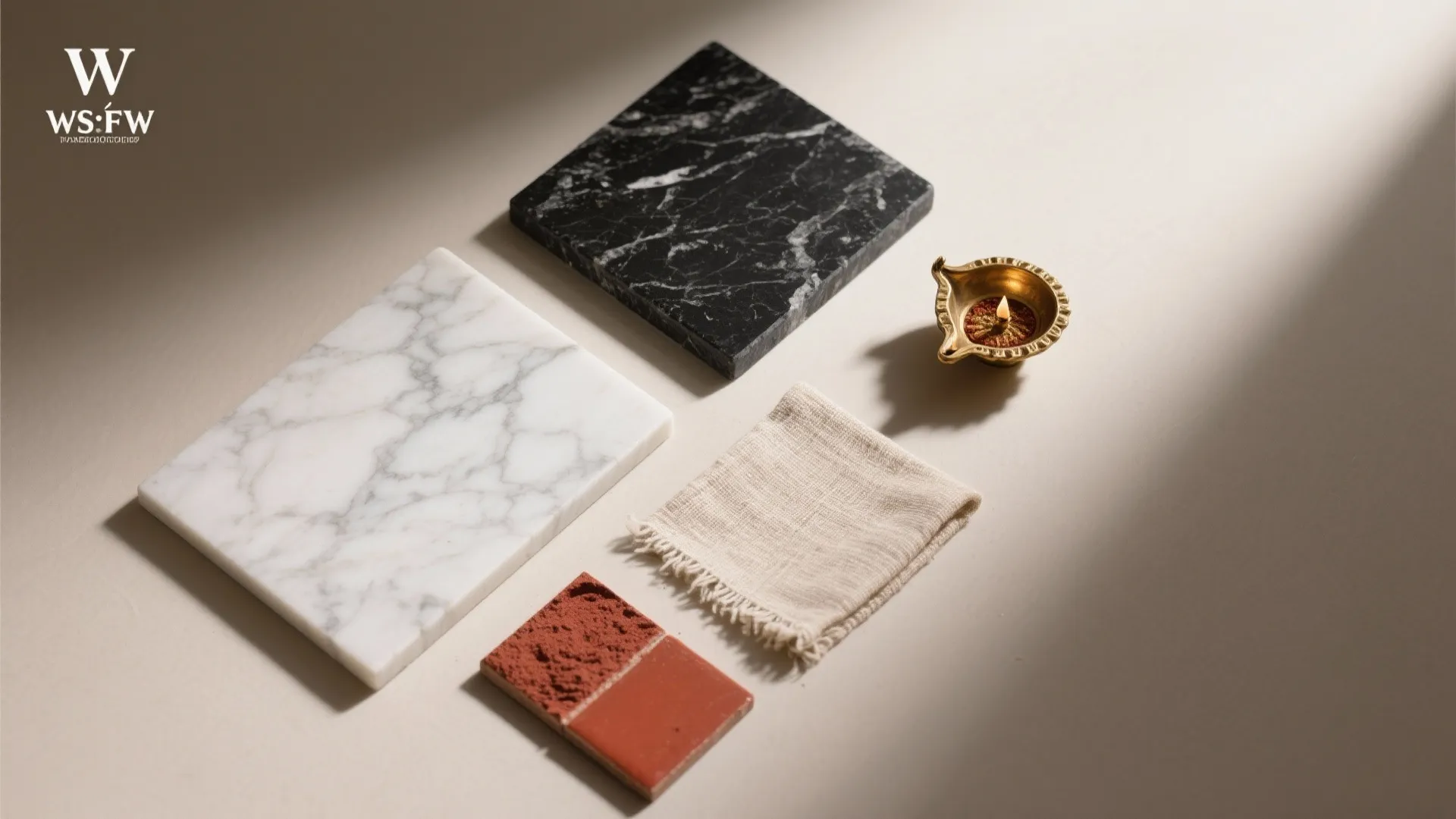 Stone Sanctum: Granite Platform, Marble Backdrop, Red-Oxide Warmth