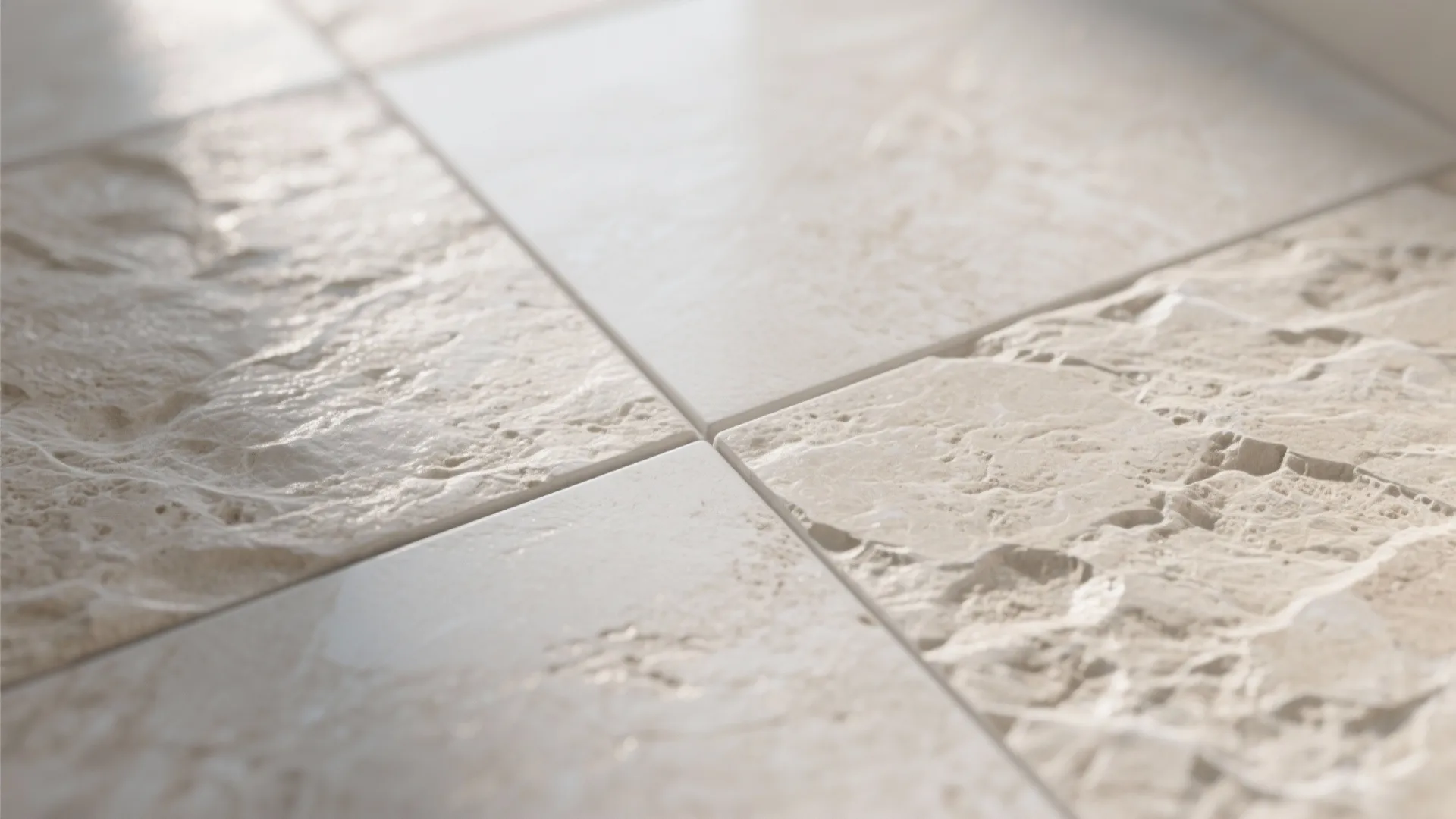 Textured stone-look 3D tiles for floors