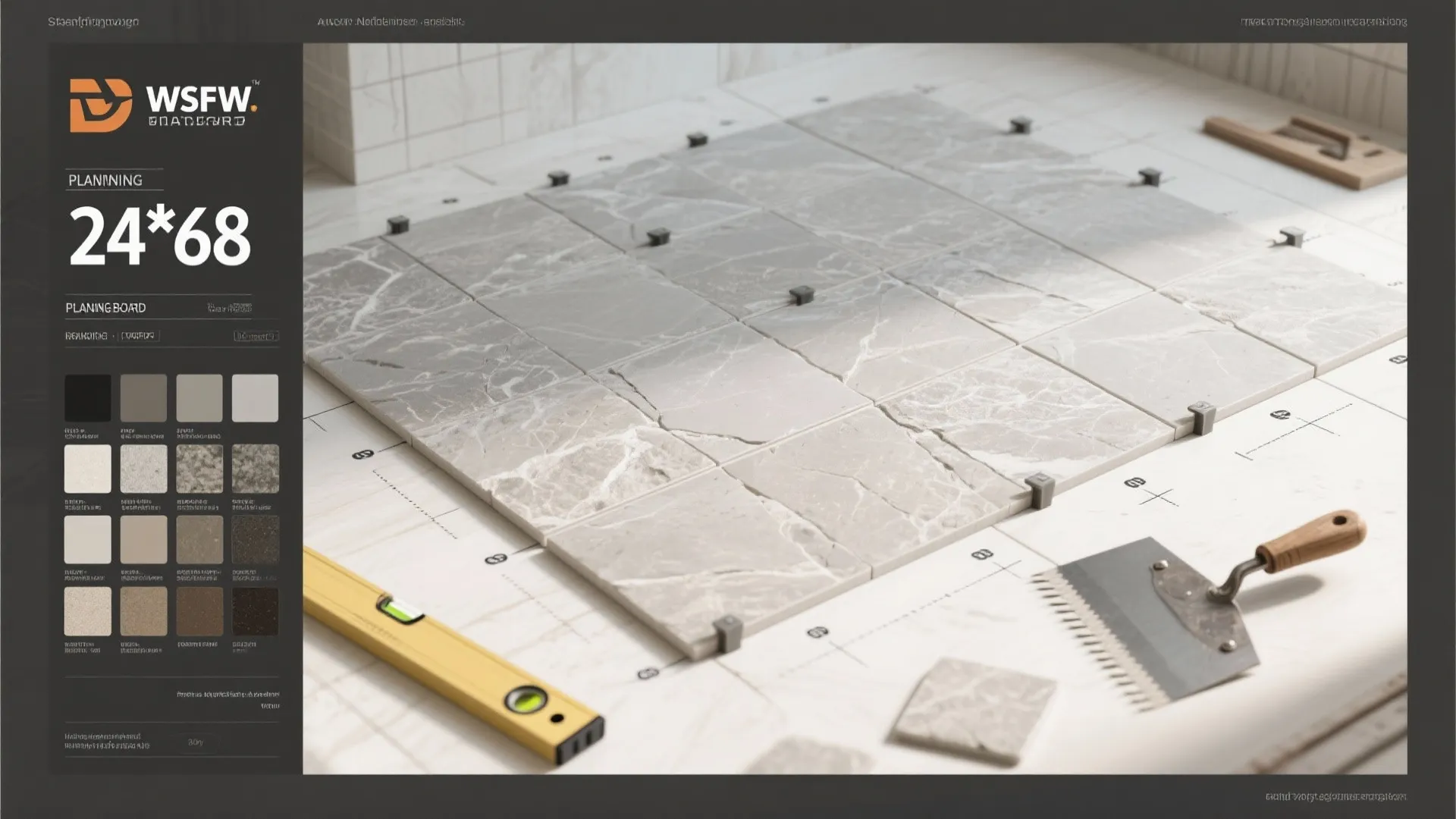 Large-format stone-look matte for fewer grout lines